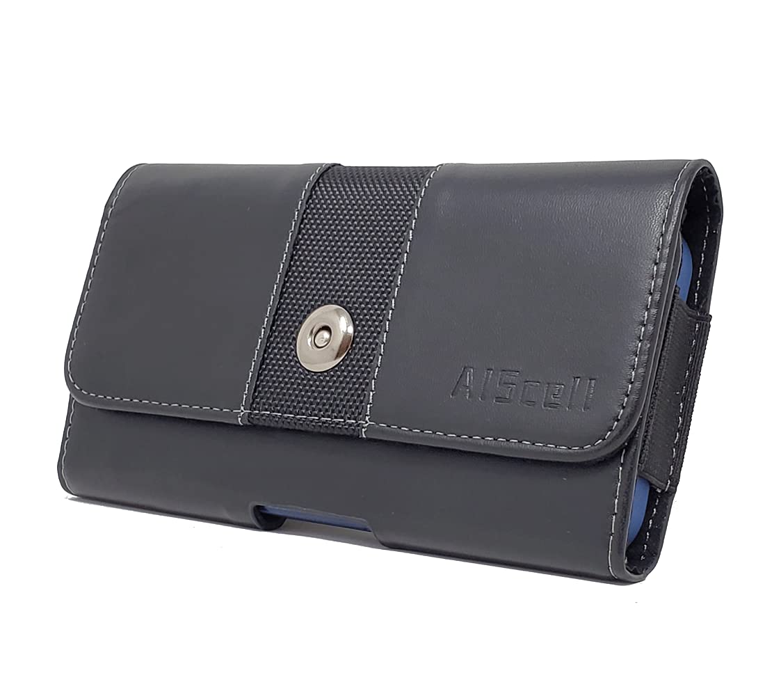 Premium Black Pebbled Leather Horizontal Clip Holster Case for iPhone 16 Pro Max/16 Plus/15 Pro Max/15 Plus/14 Plus/14 Pro Max/13 Pro Max/12 Pro Max - Slim Protective Pouch with Belt Clip | Perfect for Work, Travel & Outdoor Activities