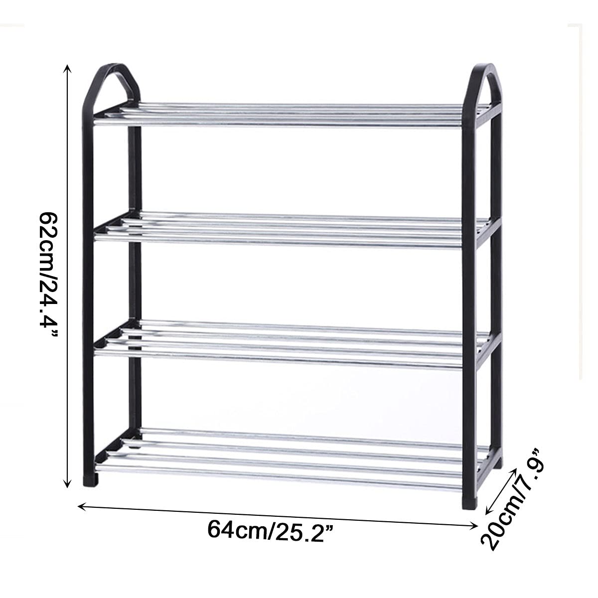 4-Tier Stainless Steel Shoe Rack - 12 Pair Stackable Shoe Storage Organizer with Durable Metal Shelves - Space Saving Entryway Shelf for Closet, Bedroom & Hallway (Purple)
