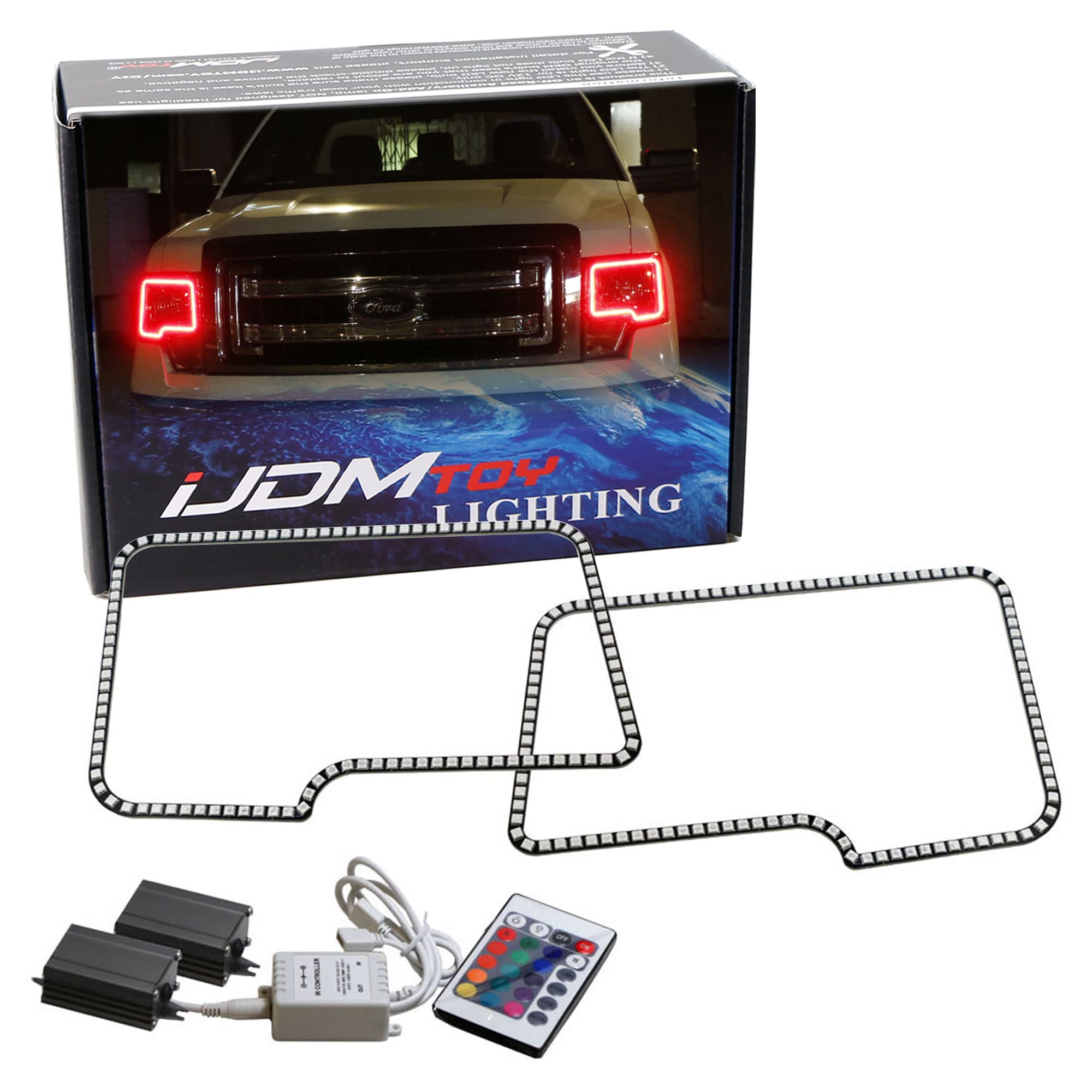 iJDMTOY RGB LED Halo Rings for Ford F-150 & Raptor - Custom Lighting Upgrade