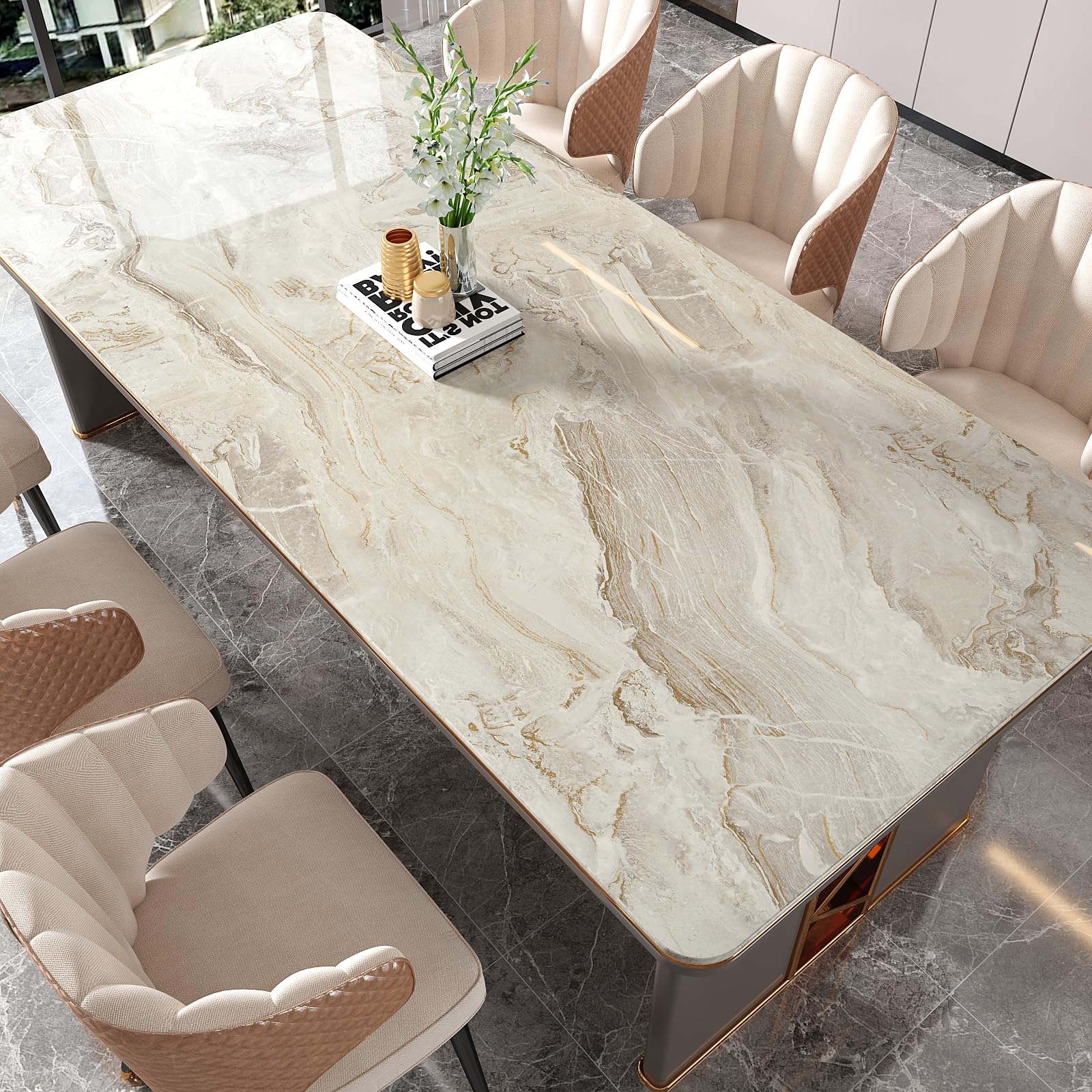 VEELIKE 15.7''x118'' Beige Gold Liquid Marble Contact Paper - Peel & Stick Waterproof Granite Countertop Cover - Self-Adhesive Vinyl Roll for Kitchen, Bathroom, Table & Wall Decor - Perfect for Home Renovation, DIY Projects & Furniture Upcycling