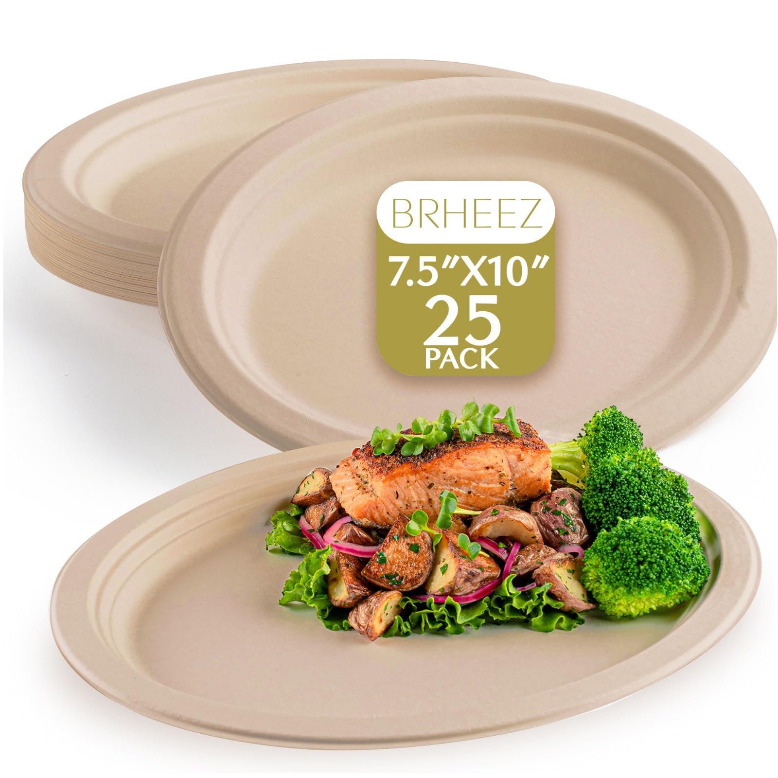 Brheez Heavy Duty Disposable Oval Paper Dinner Plates - 25 Count, 7.5