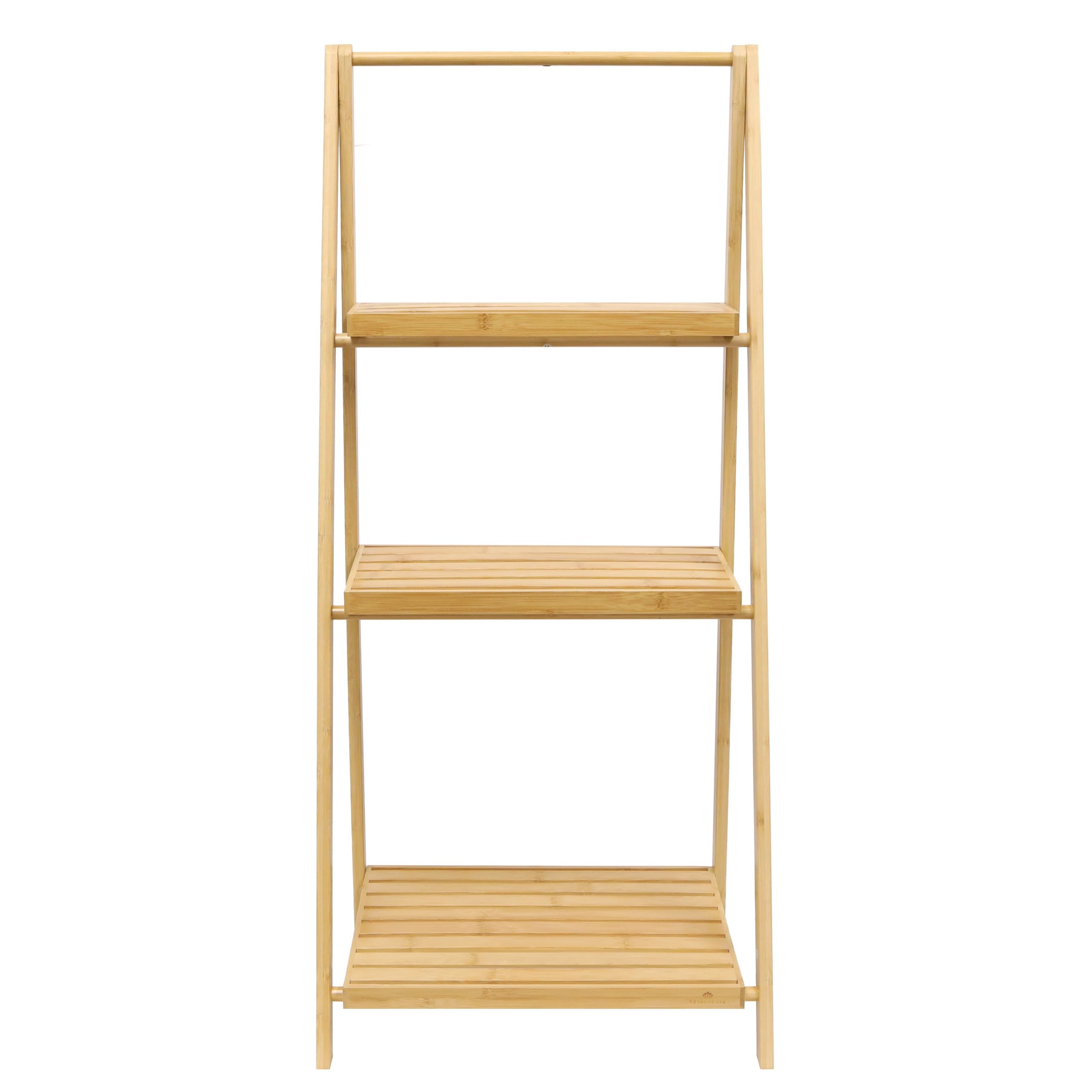 RoyalHouse 3-Tier Bamboo Foldable Shelf - Multi-Purpose Storage Rack for Books, Plants & Home Decor | Space-Saving Ladder Shelf for Living Room, Bedroom, Kitchen & Office Organization