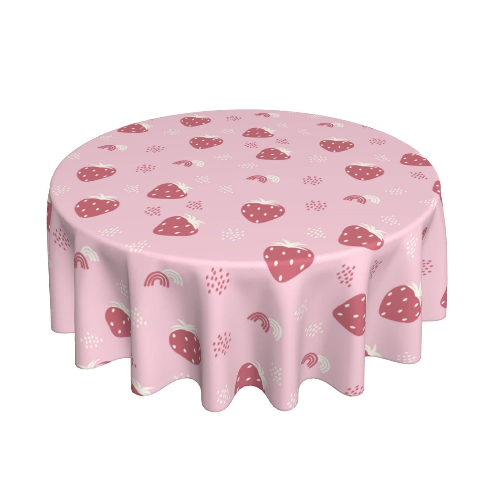 Strawberry Sunflower Round Tablecloth 60 Inch - Waterproof Spill Proof Table Cover for Picnic, Camping, Dinner Party, and Home Decor - Cute Pink Strawberry Themed Party Tablecloth