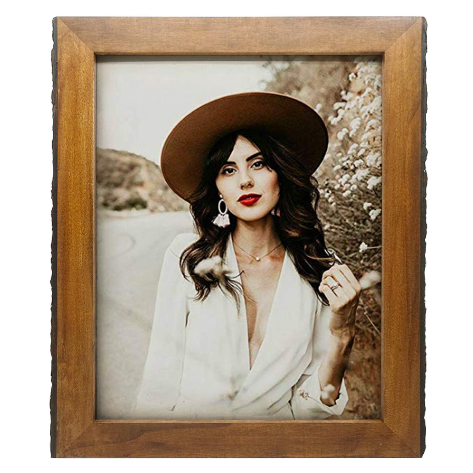 IKEREE 12x16 Rustic Wood Picture Frame with Natural Bark Edges - Brown Wooden Photo Frame for Wall Mounting - Perfect for Home Decor, Living Room, Bedroom, and Office Display