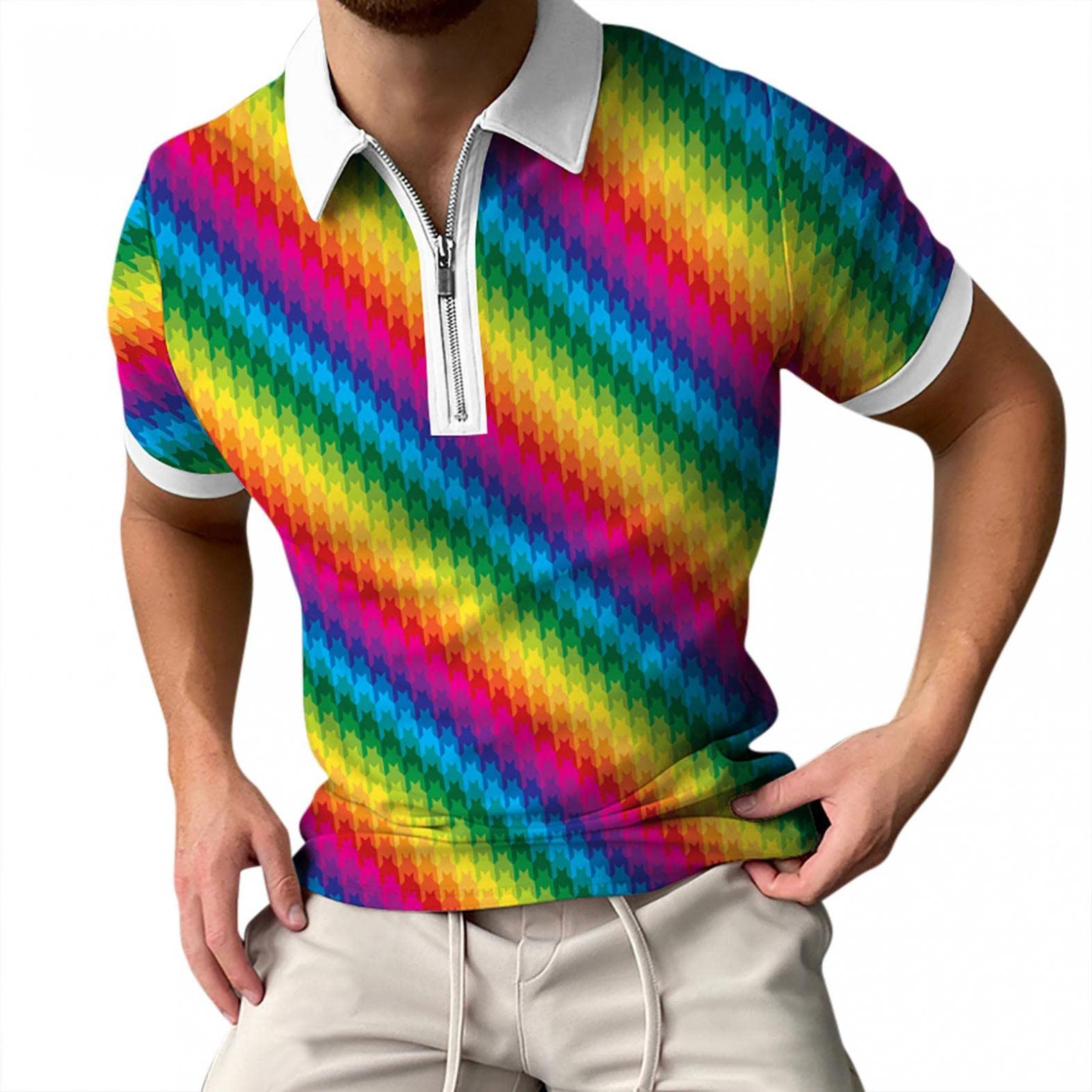 **Sertiohcv Men's Slim Fit Short Sleeve Polo Shirt - Classic Pique Casual Collared Zipper Golf Shirt for Men | Perfect for Golf, Office & Everyday Wear**