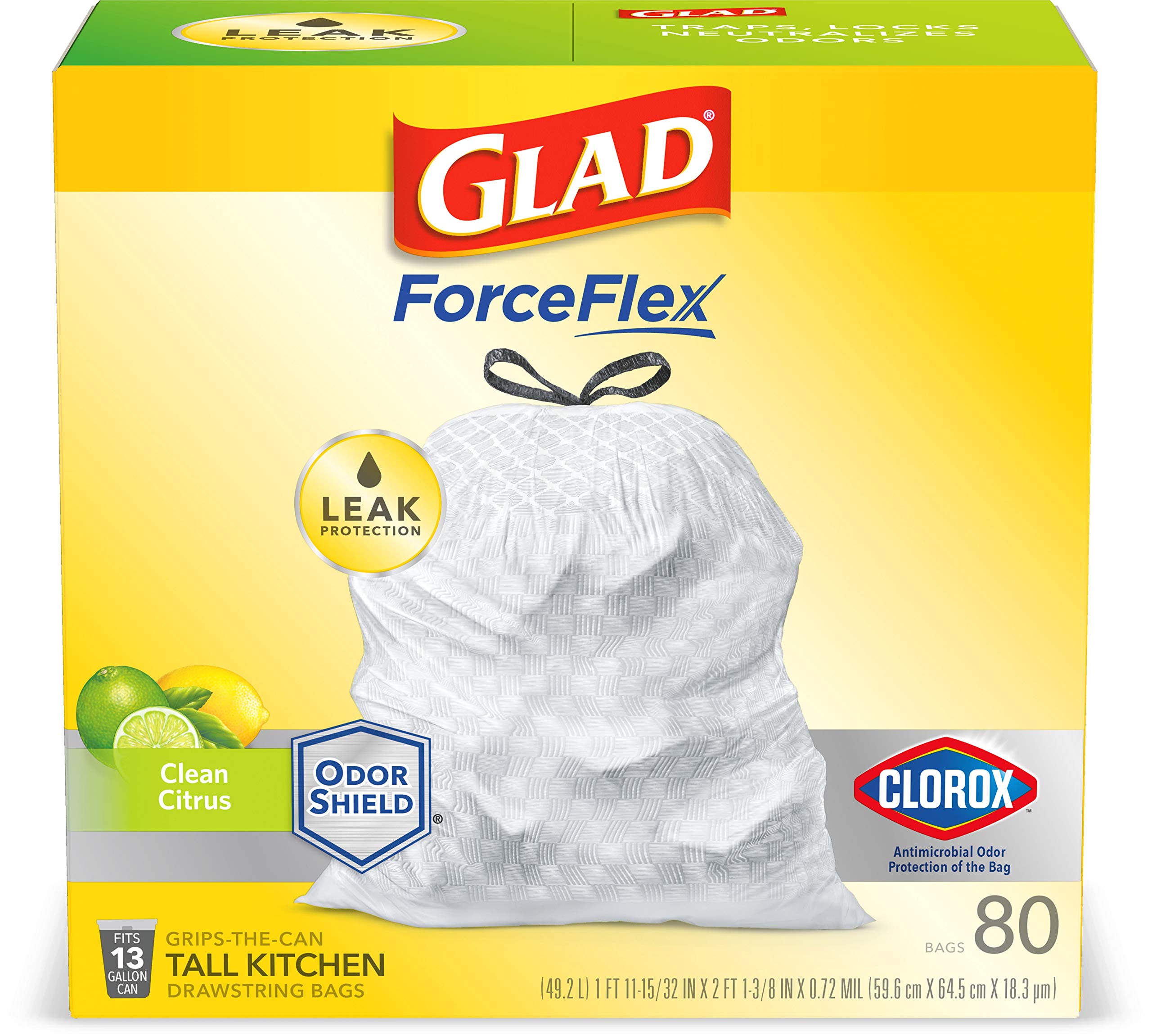 Glad Citrus Scented Trash Bags - 80 Count Heavy Duty Kitchen Garbage Bags for Home & Office Waste Disposal