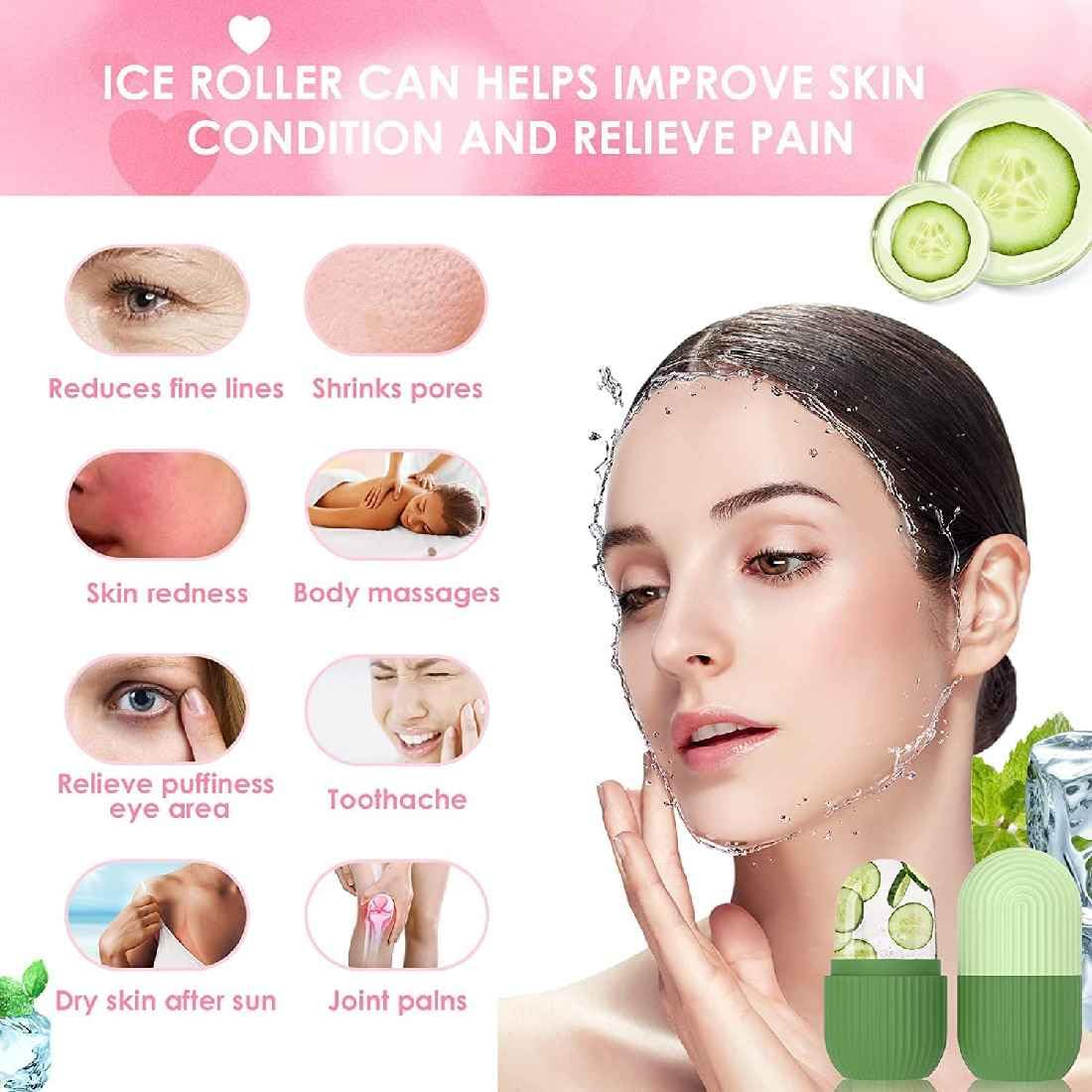 LANELLIE Ice Roller for Face & Eyes - Cooling Facial Massage Tool with Gua Sha Benefits for Puffiness & Wrinkles | Perfect for Morning Routine, Post-Workout Recovery & Skincare Regimen