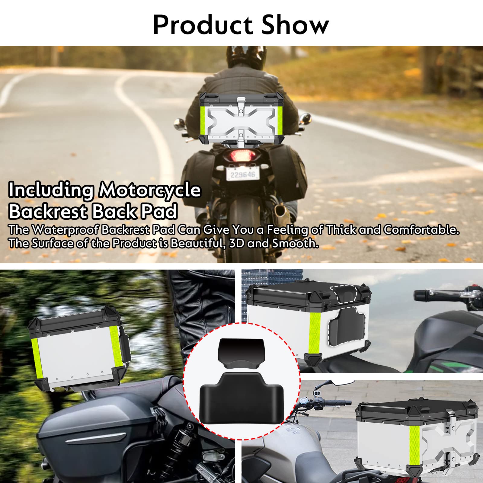 Heavy Duty Aluminum Universal Motorcycle Top Case - Waterproof Motorbike Tail Box Trunk with Security Lock for Helmet & Luggage Storage | Perfect for Touring, Commuting & Adventure Riding