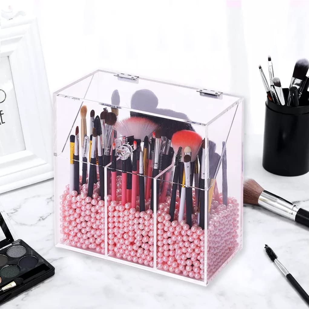 NOPEILVI Clear Acrylic Makeup Brush Holder with Lid - Cosmetic Brush Organizer Storage Box for Makeup Brushes, Eyeshadow Brushes & Beauty Tools | Perfect for Vanity, Travel & Salon Use