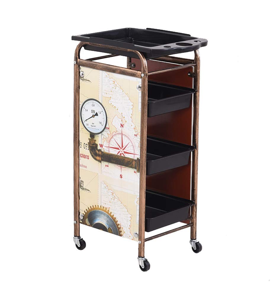 Vintage Barber Trolley with 3 Drawers - Professional Beauty Salon Storage Cart with Hair Dryer Holder & Coloring Tray - Perfect for Salon Organization, Home Barber Setup, and Mobile Styling Services