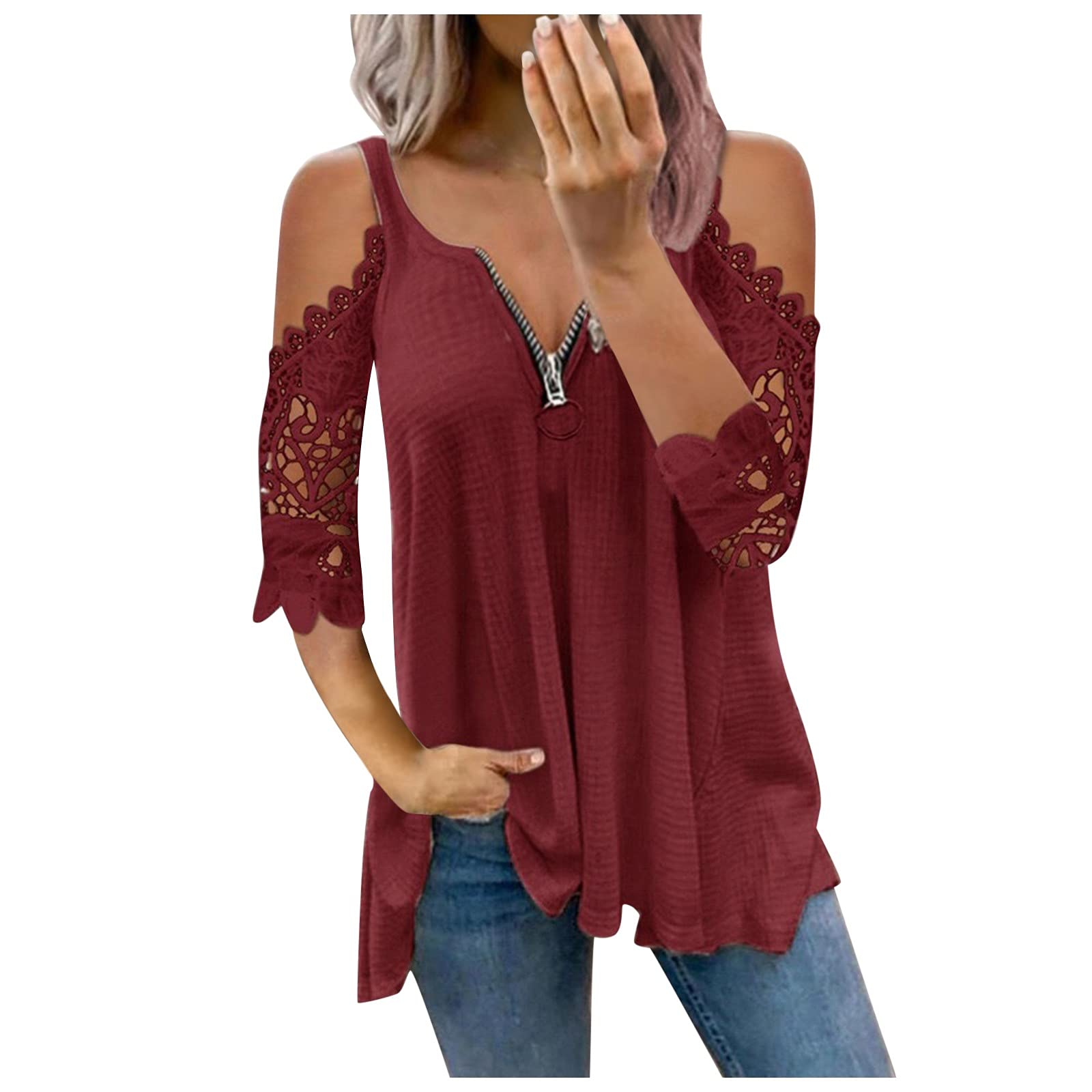 Women's Sexy V-Neck Zipper Blouse - Short Sleeve Casual Summer Top with Fold Detail | Perfect for Office Wear, Date Night & Summer Outfits