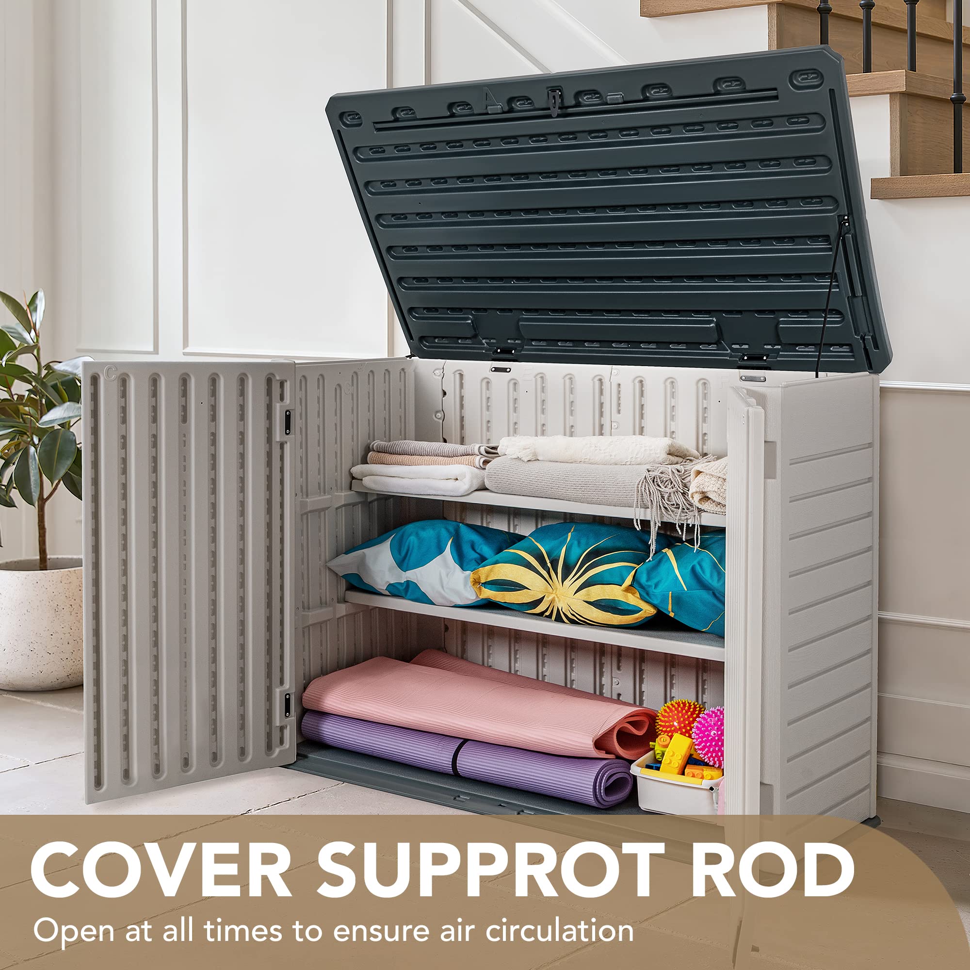 Devoko 34 Cu Ft Waterproof Resin Outdoor Storage Shed - Horizontal Patio Storage Cabinet for Garden Tools, Lawn Mower, Garbage Cans & Sofa Cushions | Durable Weatherproof Deck & Backyard Organizer