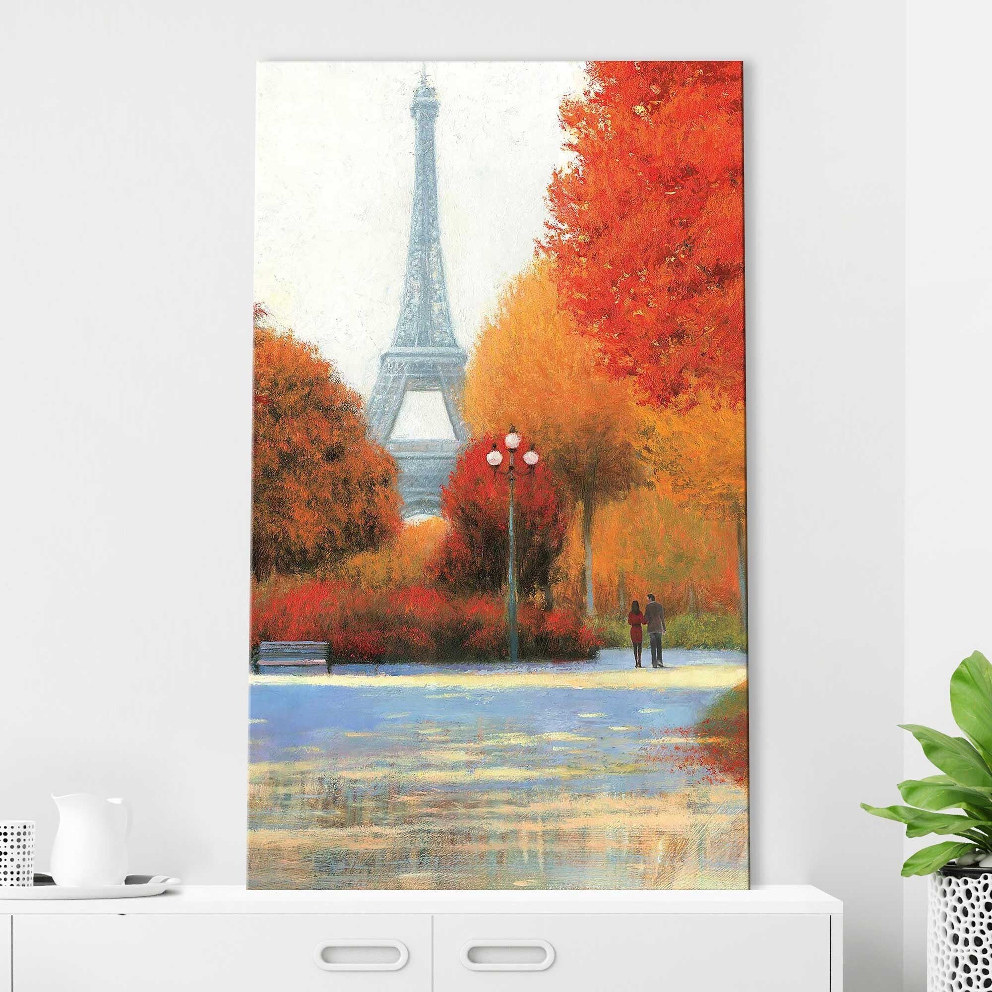 Autumn in Paris Couple Canvas Print - Romantic Wall Art for Living Room, Bedroom & Office Decor