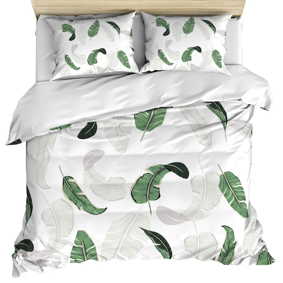 Tropical Palm Duvet Cover Set - Queen Size, 3-Piece Reversible Microfiber Bedding for Summer & All Seasons