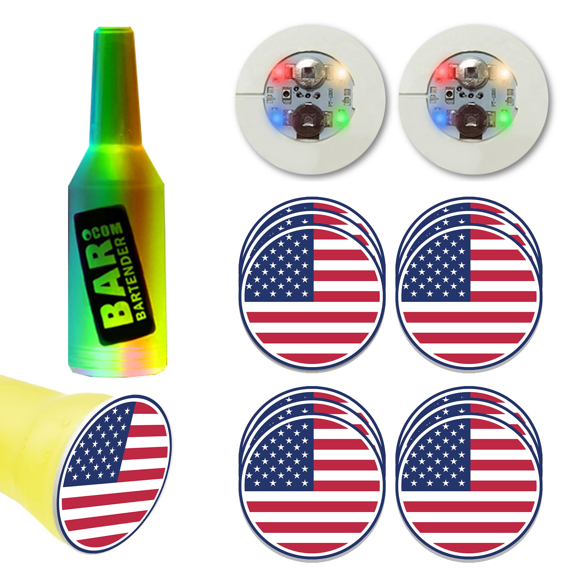 12Pcs LED Coaster Lights - Colorful LED Cup Holder & Bottle Sticker Lights for Wine, Champagne, Liquor - Party, Bar, Independence Day Decorations - Perfect for Weddings, Birthdays, Nightclubs and Holiday Celebrations