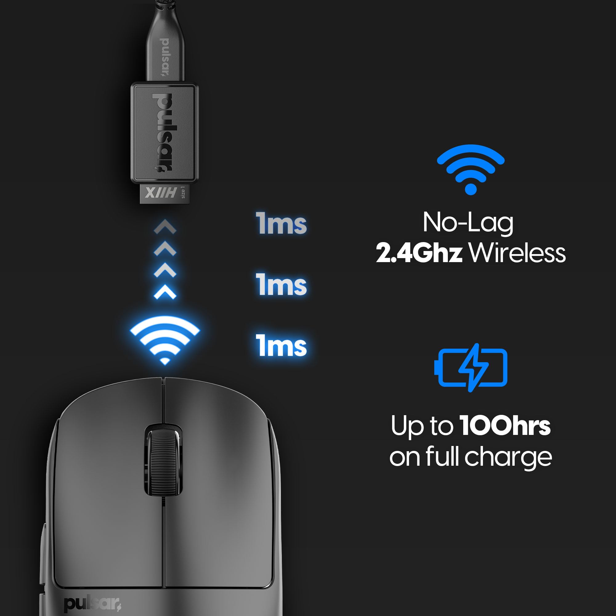 Pulsar X2H Mini Wireless Gaming Mouse - Ultra Lightweight 52g, Symmetrical Design, Optical Switches, 26000 DPI PAW3395 Sensor, 2.4GHz 1ms Response - Perfect for FPS, MOBA & Esports Gaming (Black)