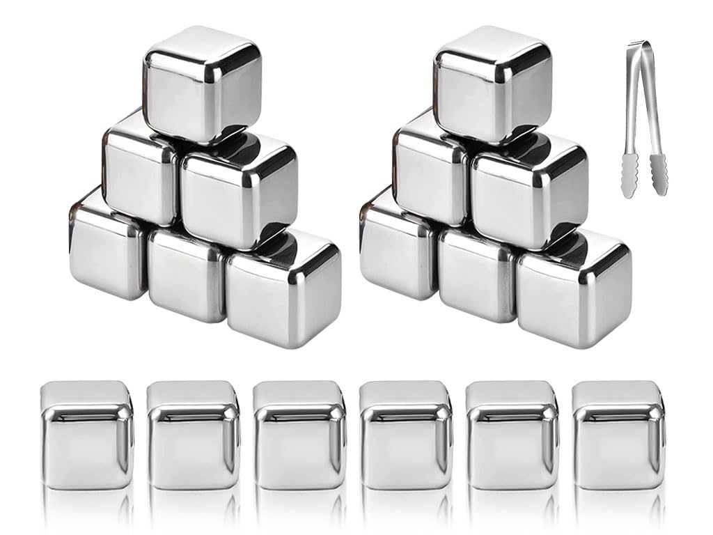 18PCS Stainless Steel Whiskey Ice Cubes Set - Reusable Metal Cooling Stones with Non-Slip Ice Tongs & Black Velvet Bags - Perfect for Whisky, Vodka, Wine, Cocktails, Juice and Soda - Ideal for Home Bars, Parties and Gifts
