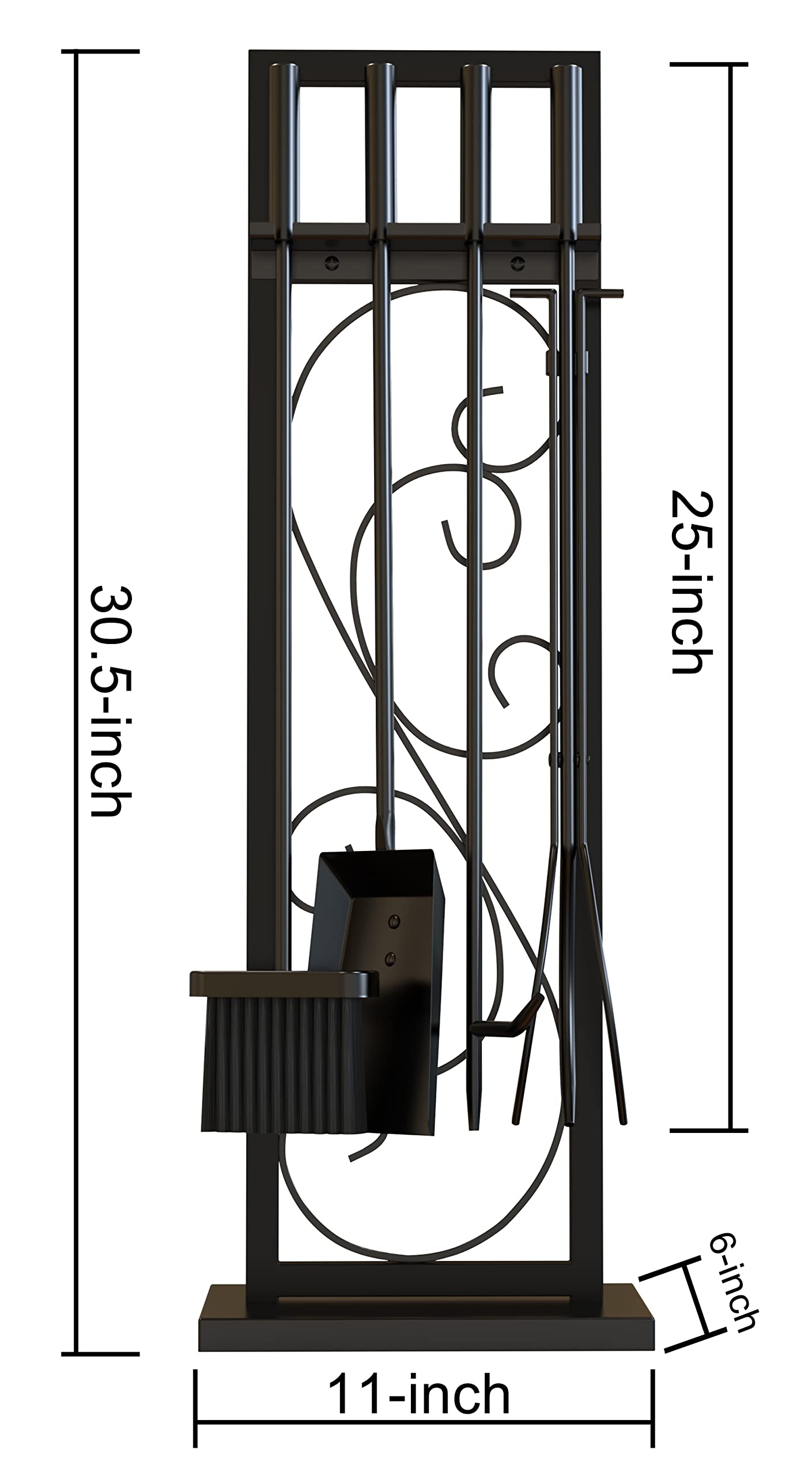 5-Piece Black Steel Fireplace Tool Set with Brush, Poker, Spatula & Pliers - Heavy Duty Fireplace Accessories for Wood Stove, Fire Pit & Hearth Maintenance