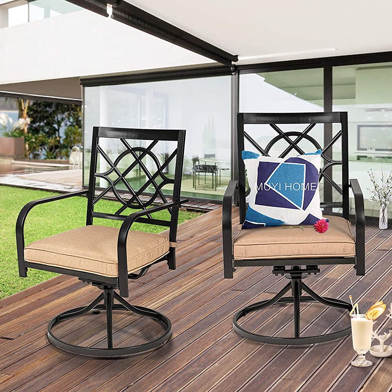 **OakCloud Outdoor Metal Swivel Dining Chairs Set of 2 – Heavy-Duty Patio Chairs with Cushions for Garden, Backyard, Bistro – Perfect for Outdoor Dining, Lounging & Entertaining**