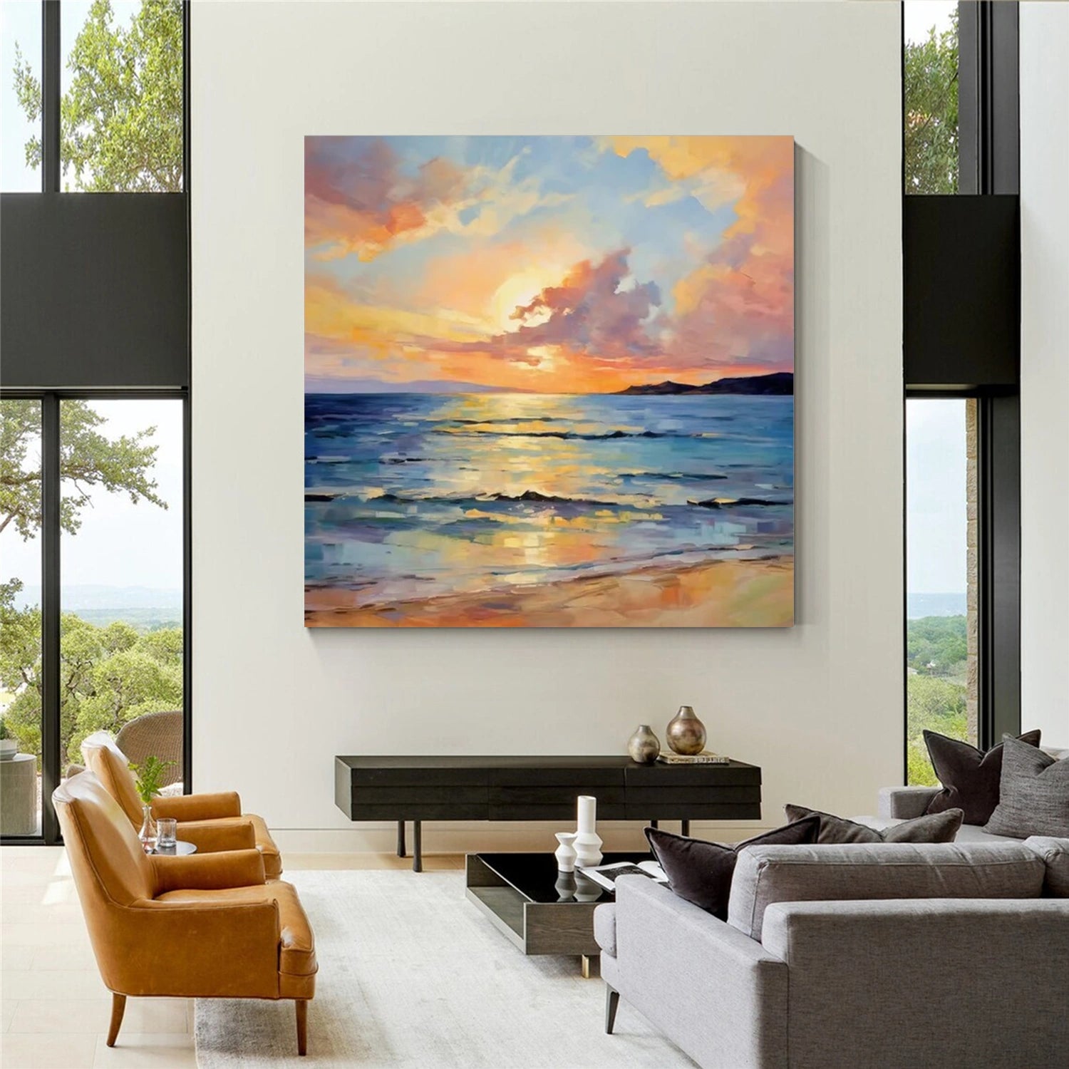 Ocean And Sky Abstract Canvas Art Print #OS 269 - Modern Coastal Wall Decor for Living Room, Bedroom & Office