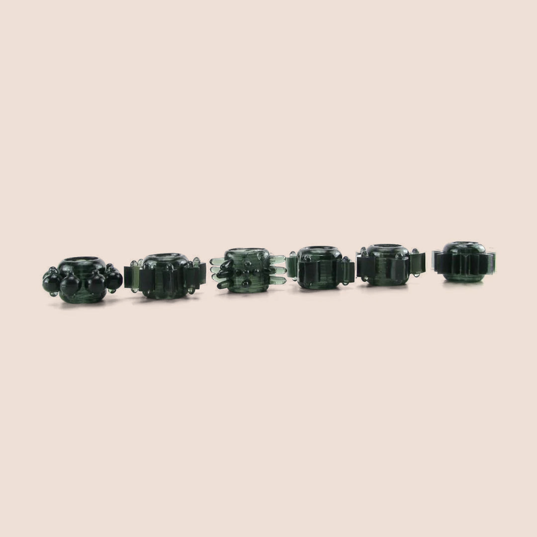Doc Johnson Tower of Power - Set of 6 Black Cock Rings for Men | Premium Silicone Penis Rings for Enhanced Pleasure & Performance | Perfect for Couples Play & Solo Intimacy