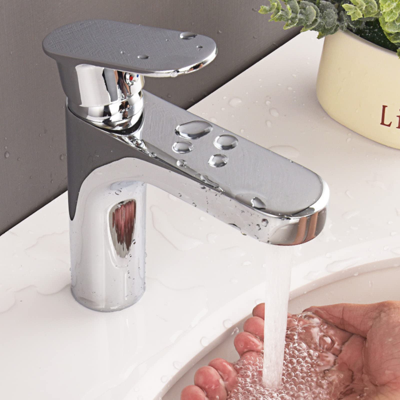 Premium Brass Bathroom Sink Faucet - Chrome Plated Single Handle Mixer Tap with Hot & Cold Water Control - Perfect for Vessel Sinks, Vanities, and Modern Bathrooms - Easy Single Hole Installation for Home & Commercial Use