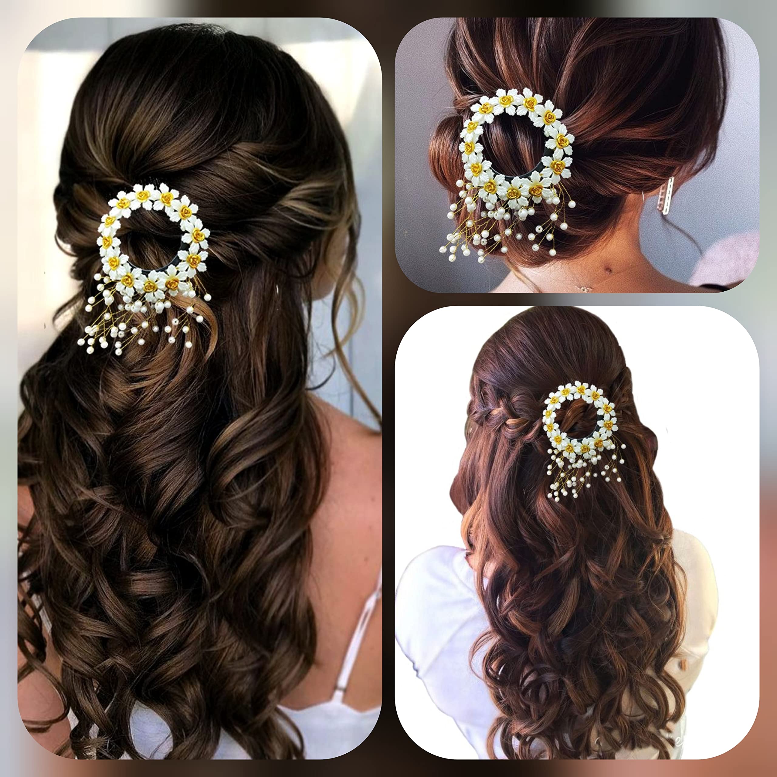 Judapin White Artificial Pearl & Flower Hair Clip - Elegant Bridal Hair Pin for Women & Girls | Perfect for Weddings, Prom, Parties & Special Occasions