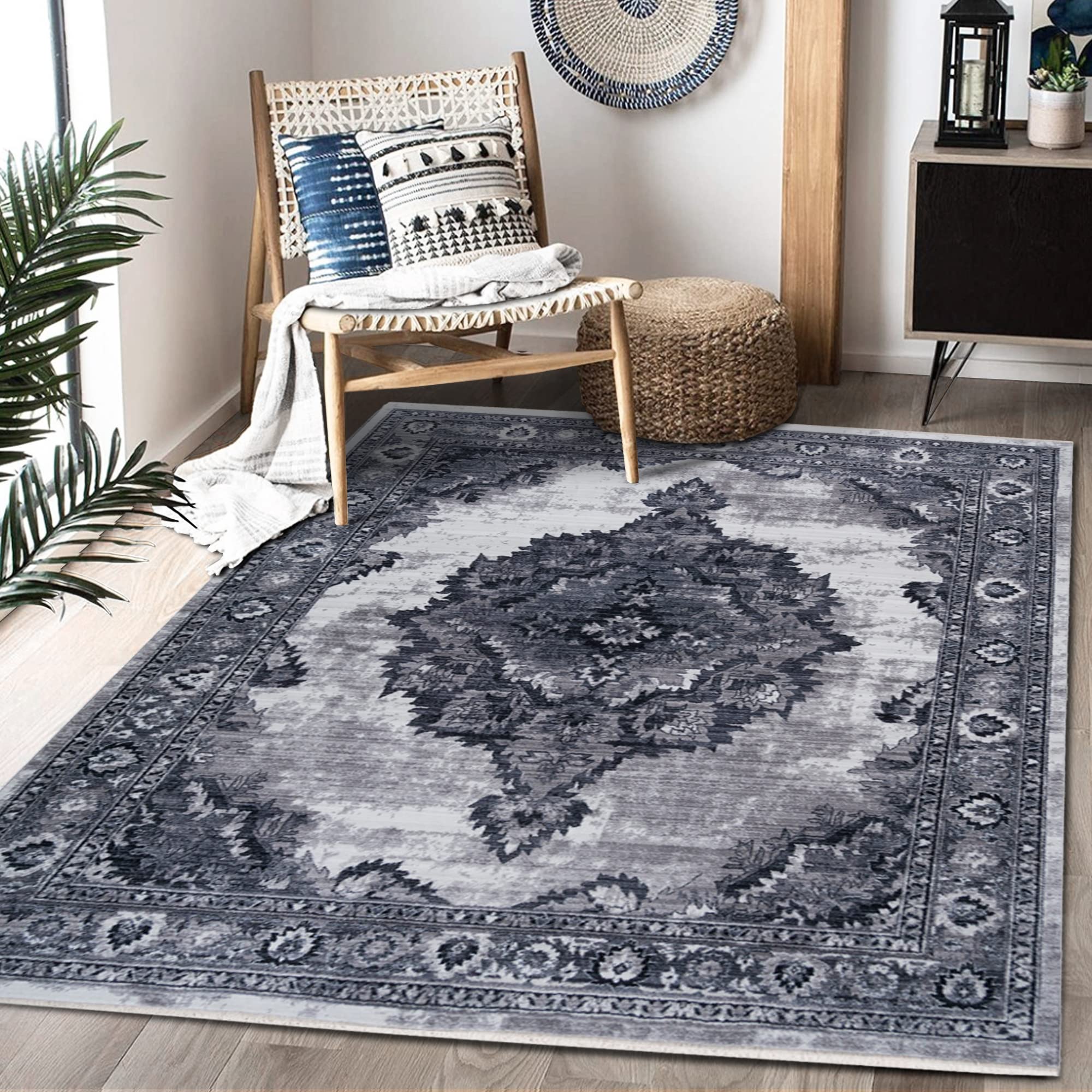 Vintage Bohemian Floral Oriental Distressed 5x7 Area Rug - Handmade Non-Slip Living Room Rug, Bedroom Carpet & Dining Room Floor Mat - Trendy Home Decor for Boho Chic, Farmhouse & Modern Interiors (Perfect for Cozy Spaces, Airbnb Styling & Housewarming Gifts)