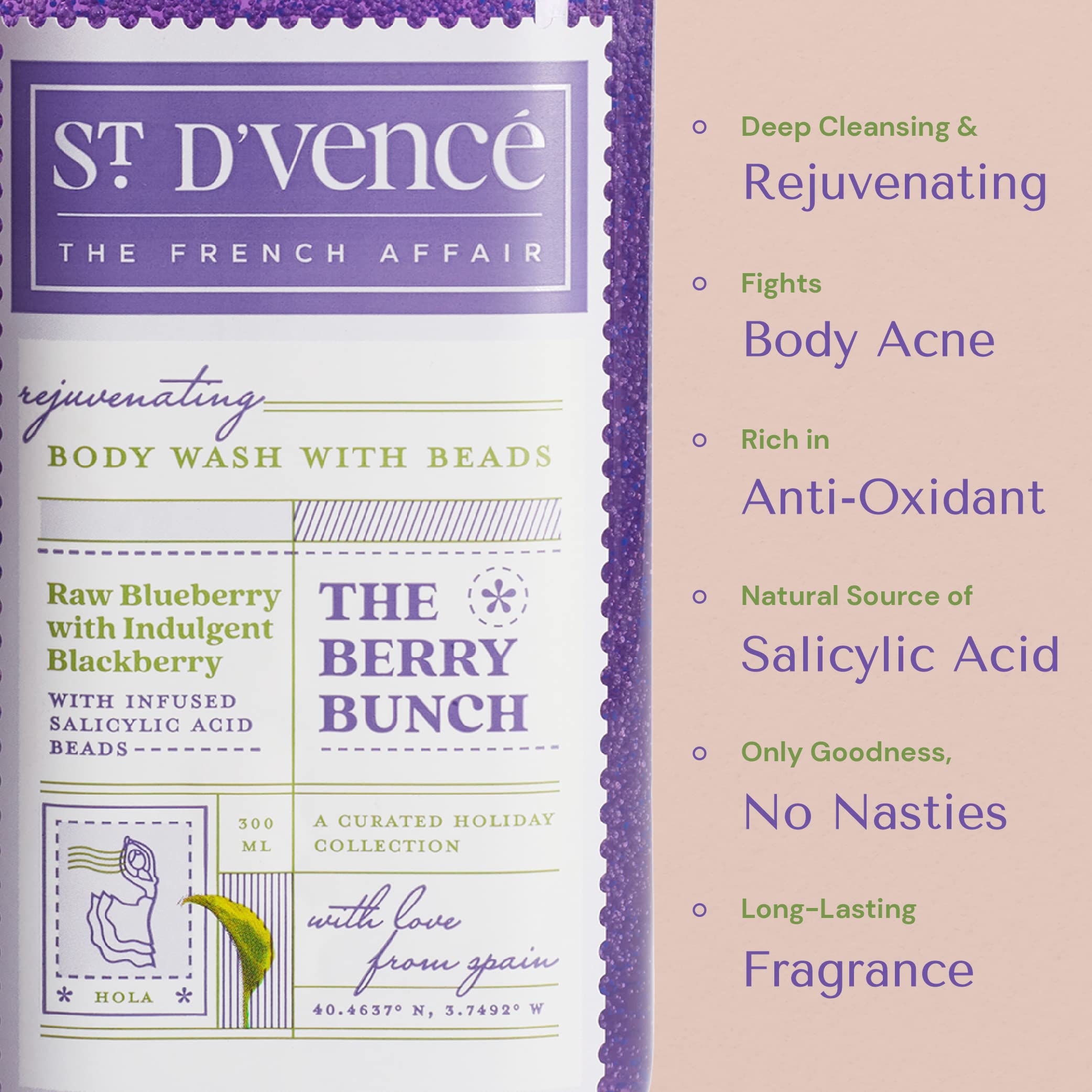 ST. D'VENCE Salicylic Acid Body Wash for Women & Men - Exfoliating & Tan Removal Shower Gel with Natural Ingredients | Paraben & Sulfate Free (300ml x 3) | Perfect for Summer Skincare & Acne-Prone Skin