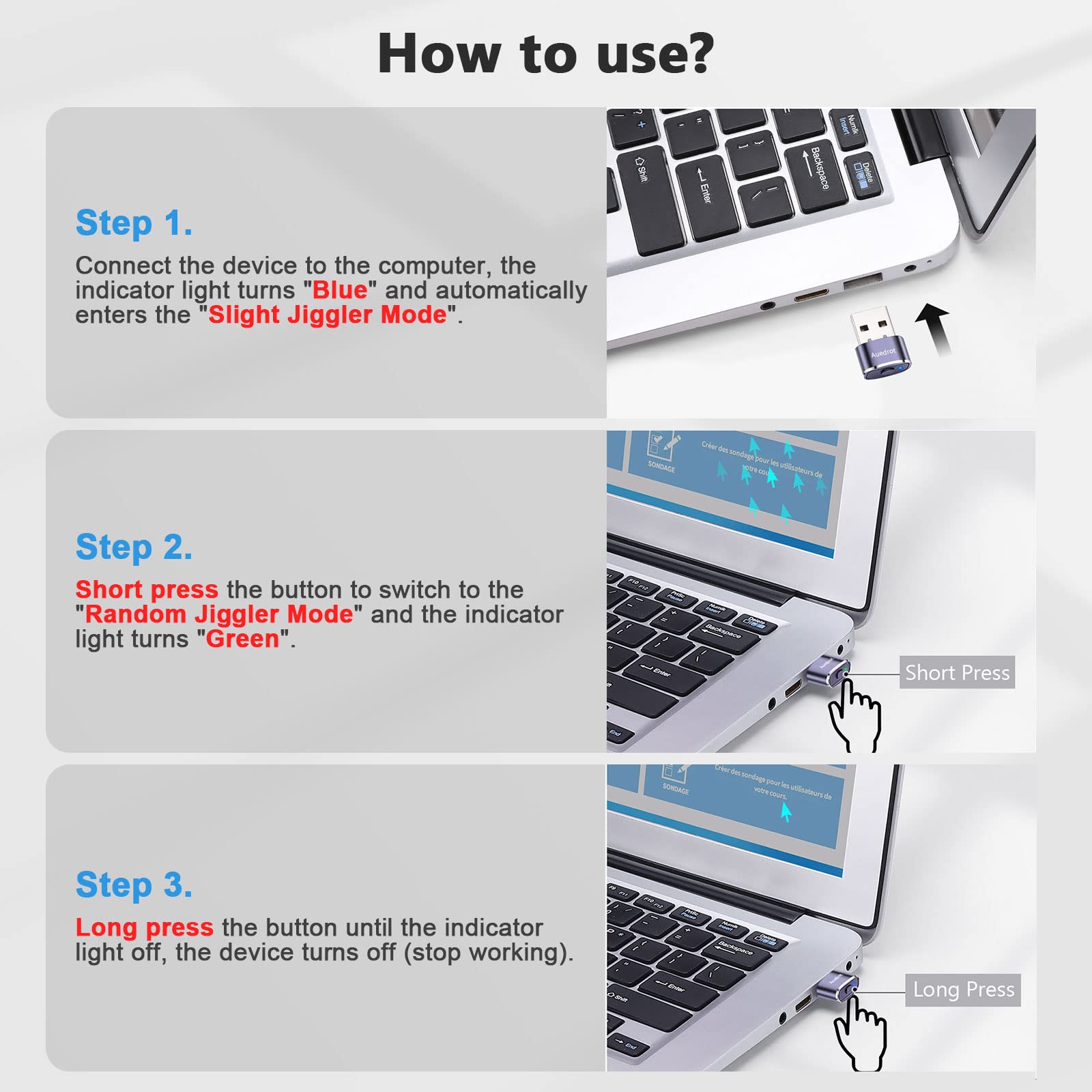 Undetectable USB Mouse Jiggler - Metal USB Mouse Mover with Switch Button, 2 Jiggle Modes, Driver-Free Plug & Play - Keep PC/Laptop Awake (Includes USB-C Adapter, Purple) - Perfect for Remote Work, Online Meetings & Preventing Sleep Mode