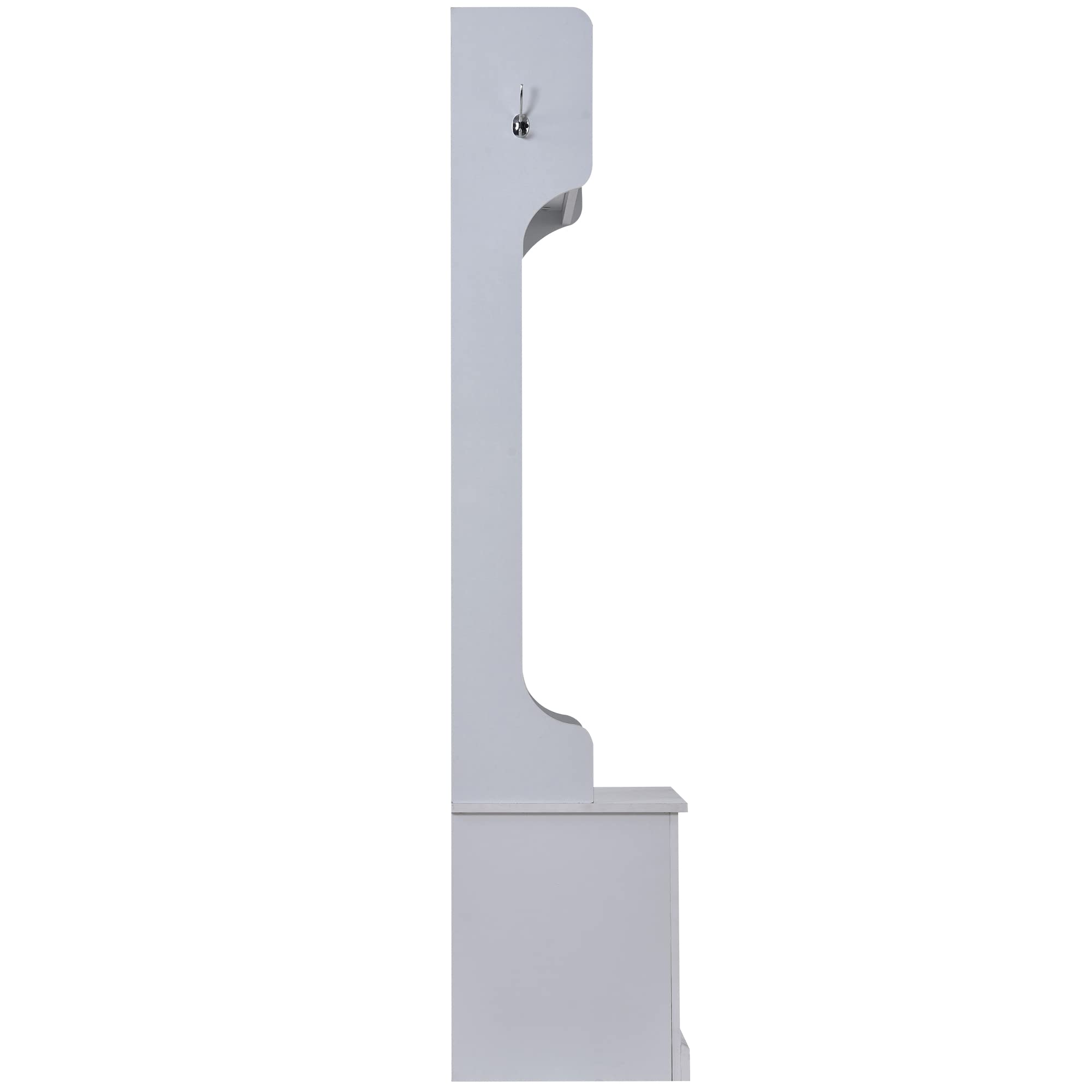 SUNRAR 3-in-1 Hall Tree with Bench, Shoe Storage & Coat Rack - Entryway Organizer with 6 Hooks, White - Perfect for Mudroom, Foyer & Hallway Organization | Space-Saving Furniture for Shoes, Coats & Accessories