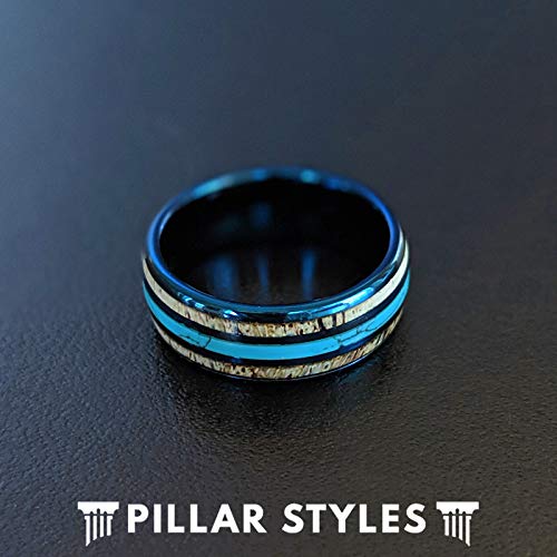 Men's 8mm Blue Tungsten Wedding Band with Turquoise Inlay - Unique Deer Antler Nature Ring for Grooms, Outdoor Enthusiasts & Nature Lovers - Perfect for Weddings, Anniversaries, Camping & Outdoor Adventures