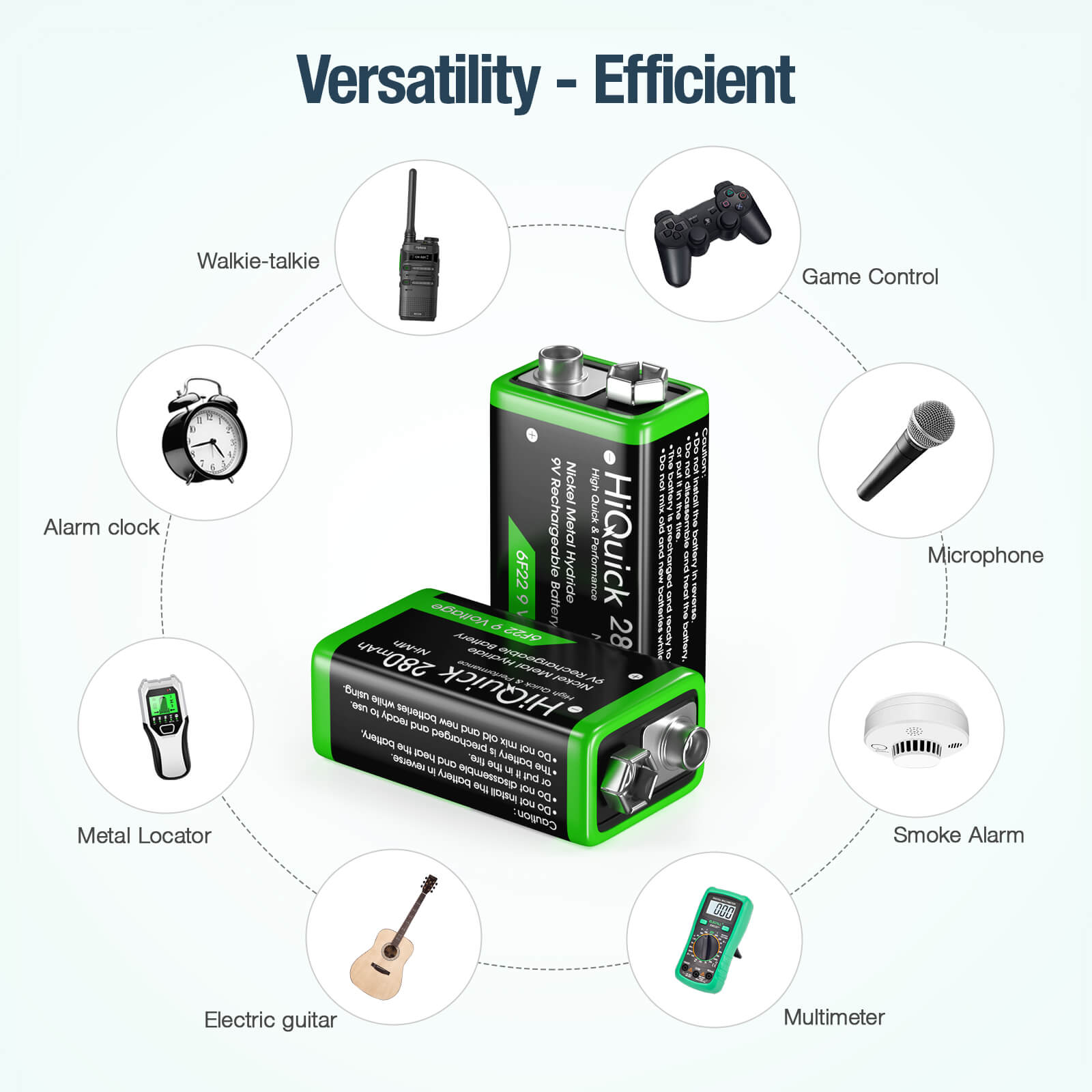 HiQuick 9V Rechargeable NiMH Battery 280mAh - Long Lasting Power for Guitar Pedals, Smoke Detectors & Electronic Devices | Eco-Friendly & Fast Charging