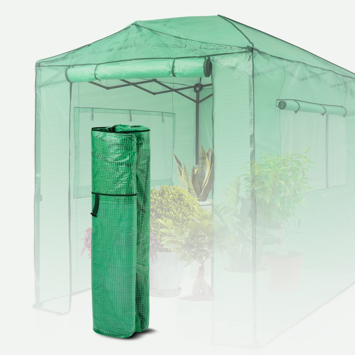 EAGLE PEAK 8x6 Portable Walk-in Pop up Greenhouse Replacement Cover - Front & Rear Roll-Up Zipper Doors with 2 Large Side Windows (Frame Not Included) - Green | Perfect for Gardening, Plant Protection & Outdoor Growing