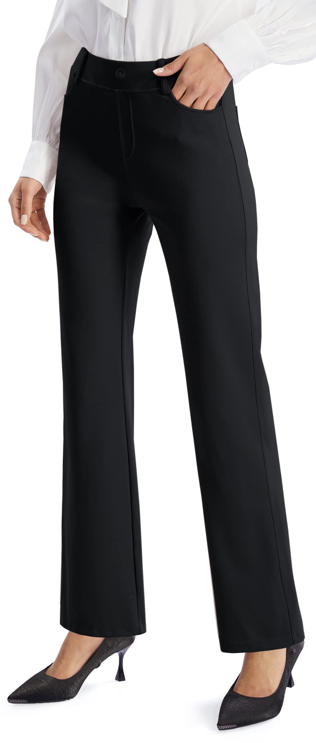 AFITNE Women's Yoga Dress Pants - Stretchy Straight Leg Work Pants for Business, Office & Casual Wear with Pockets - Perfect for Yoga, Workouts, Business Meetings and Everyday Comfort