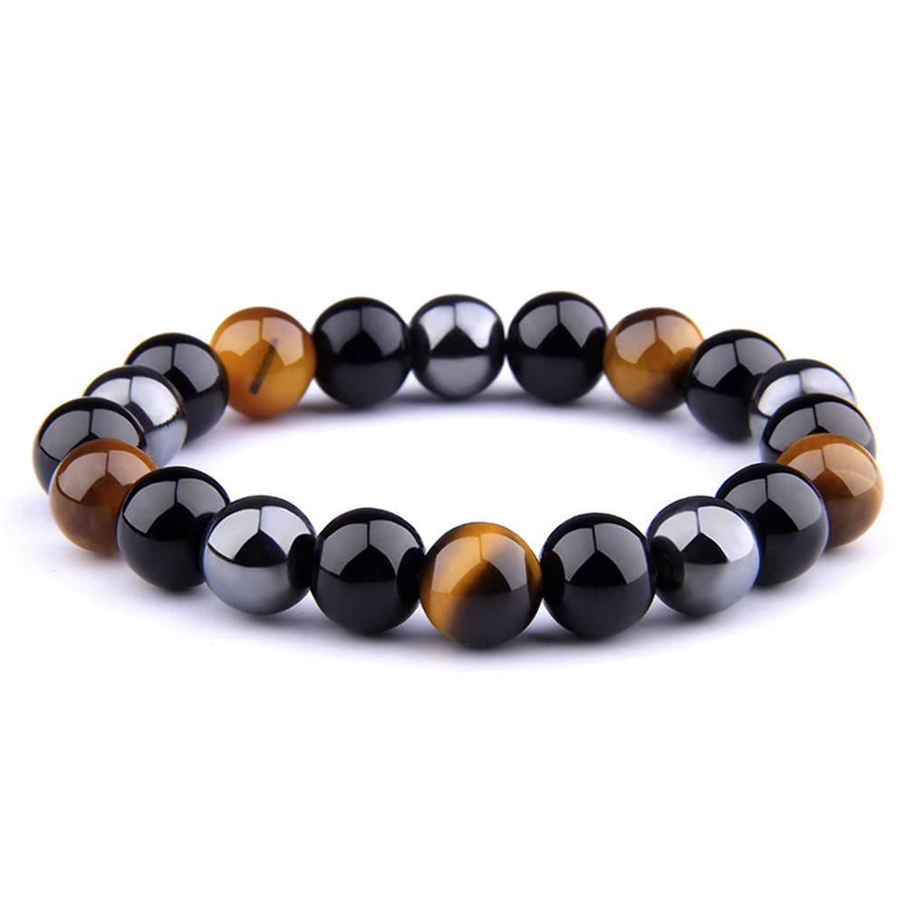Natural Stone Saturn Bracelet for Men & Women - Black Tiger Eye Gemstone Yoga Essential Oil Bracelet - Couple Gift (8mm & 10mm) - Perfect for Meditation, Spiritual Healing & Fashion Accessories