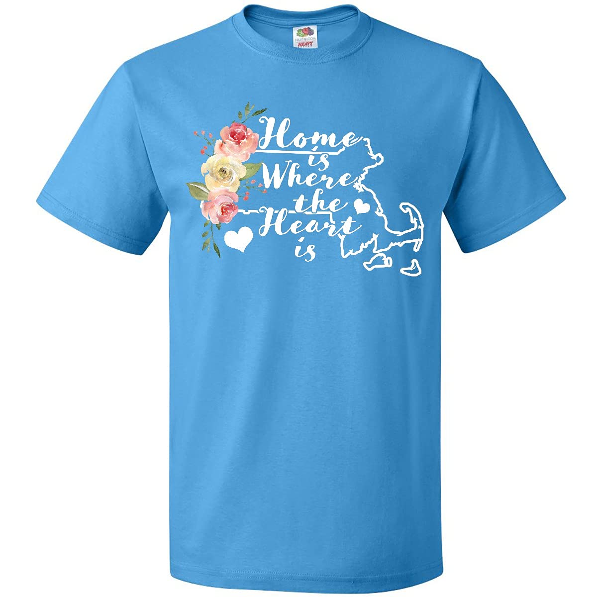 Inktastic Massachusetts Home is Where The Heart is Watercolor Graphic T-Shirt for Women & Men - Comfortable Casual Tee for Travel, State Pride & Everyday Wear