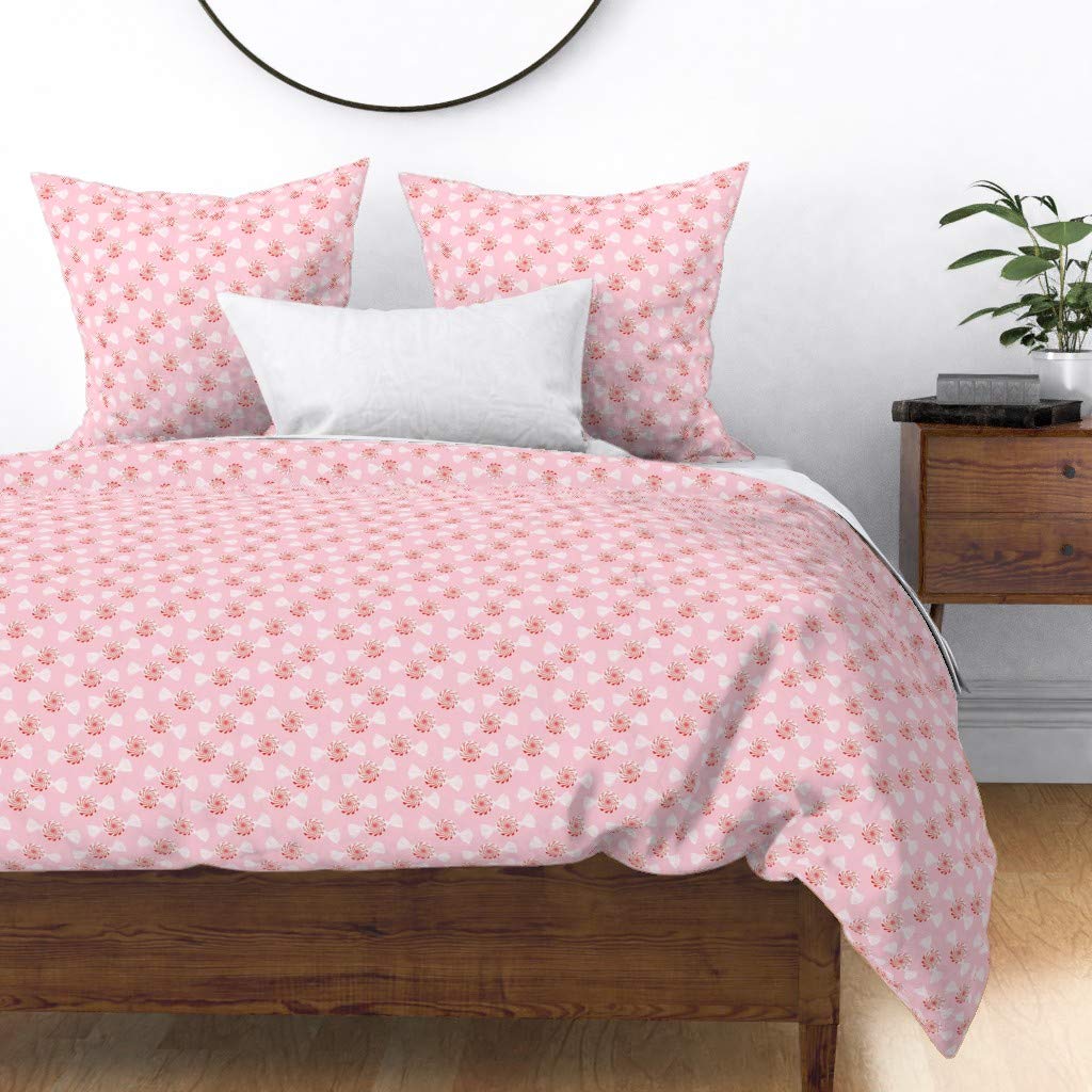 Custom Pink Candy Christmas Sweets Print Cotton Sateen Duvet Cover for Twin Bed | Holiday Themed Bedding for Girls Room, Nursery & Seasonal Decor