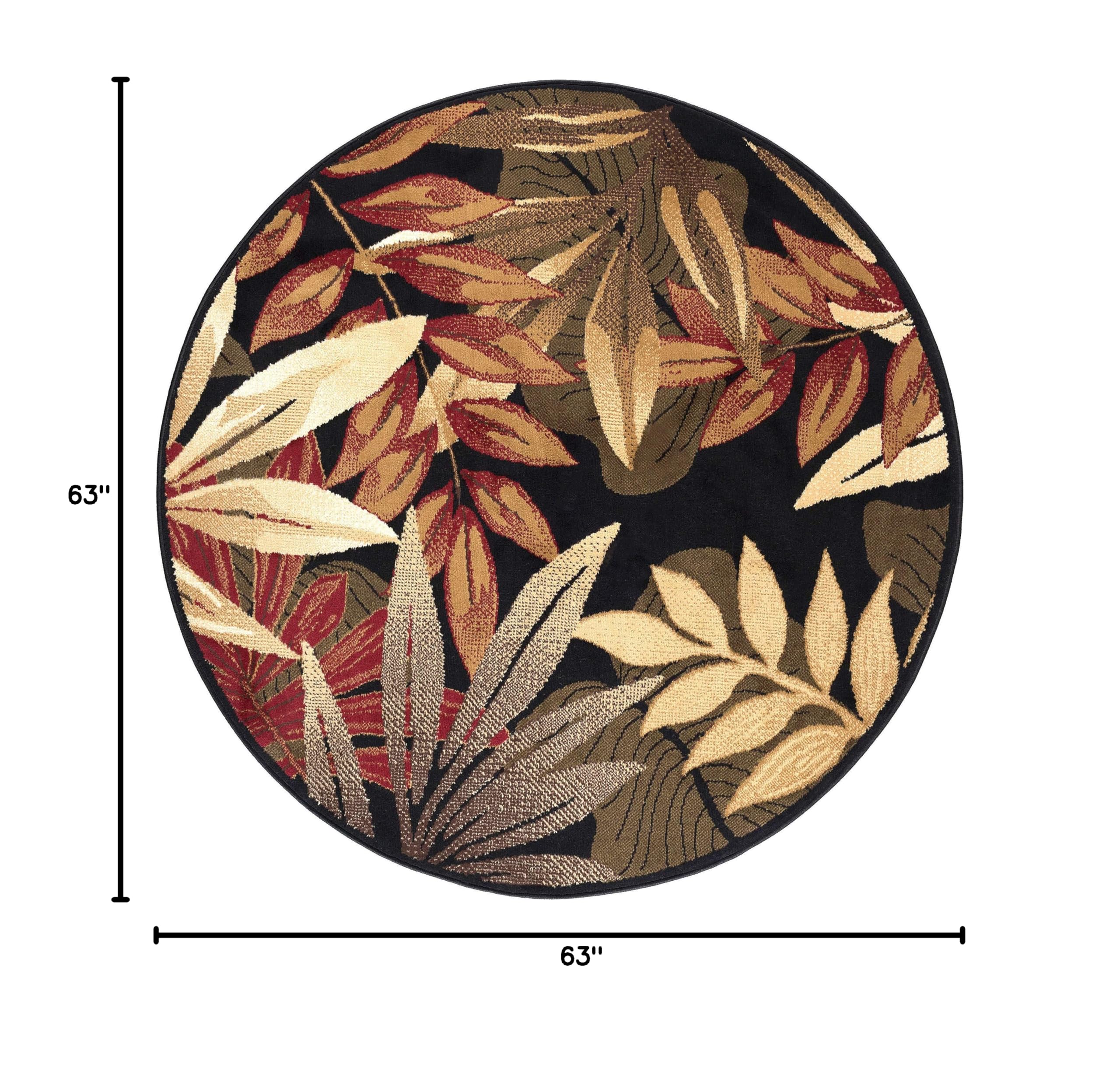 Tayse Pomona Black 6-Foot Round Area Rug - Soft Transitional Botanical Design for Living Room, Bedroom & Dining Room - Perfect for Home Decor, Floor Protection and Cozy Interior Styling