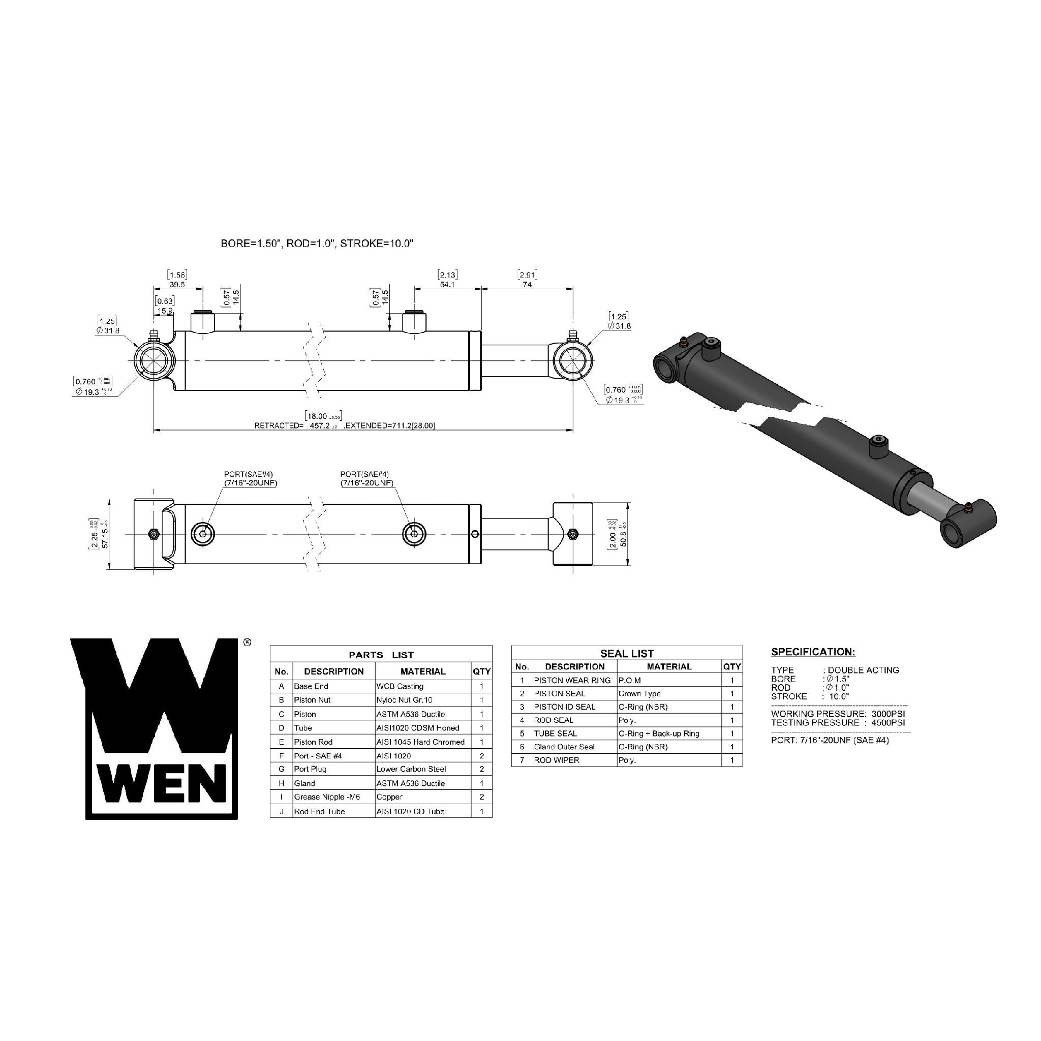WEN WT1510 Hydraulic Cylinder - 1.5