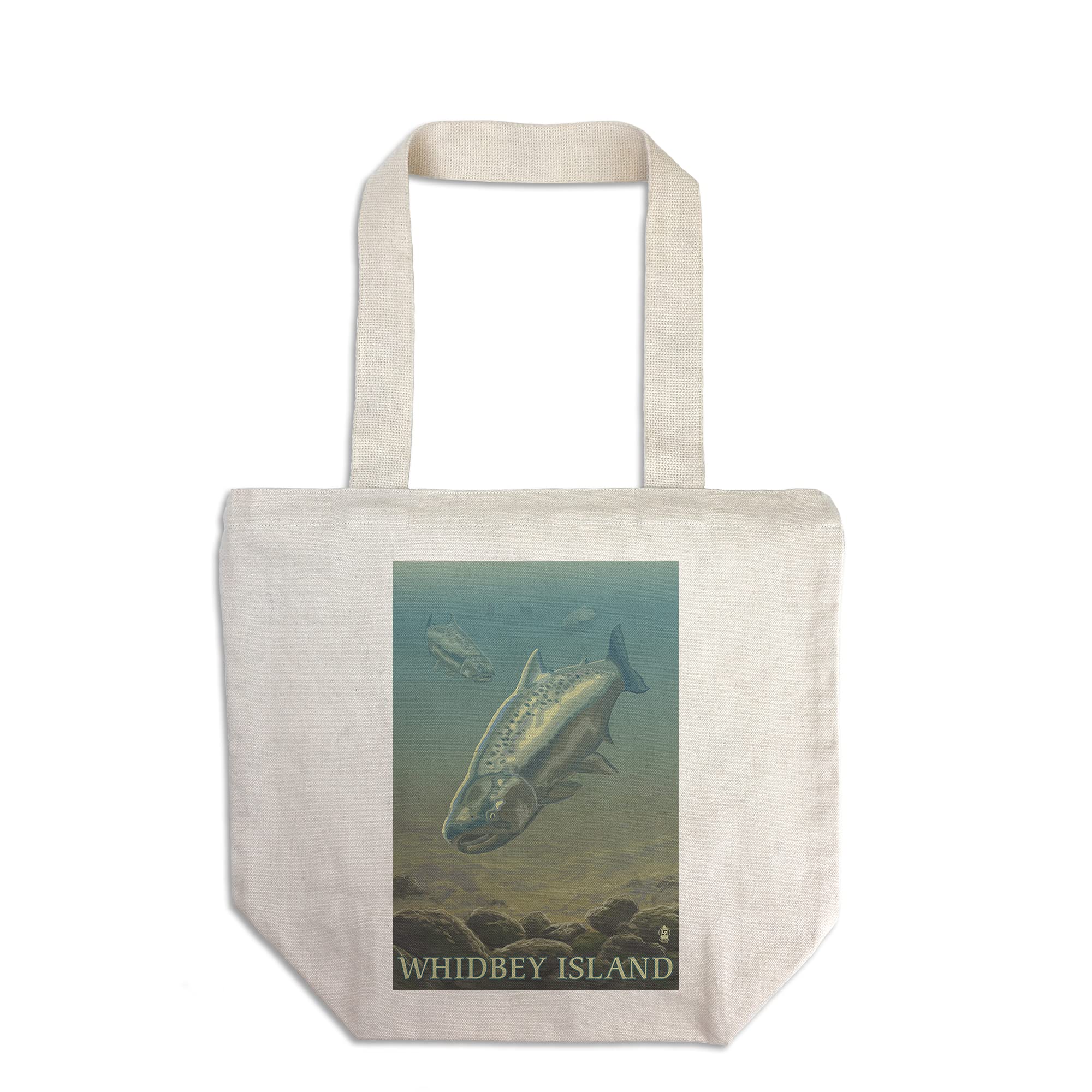Lantern Press Whidbey Island Washington Salmon Print - 100% Cotton Canvas Reusable Tote Bag for Grocery Shopping, Beach & Farmers Market