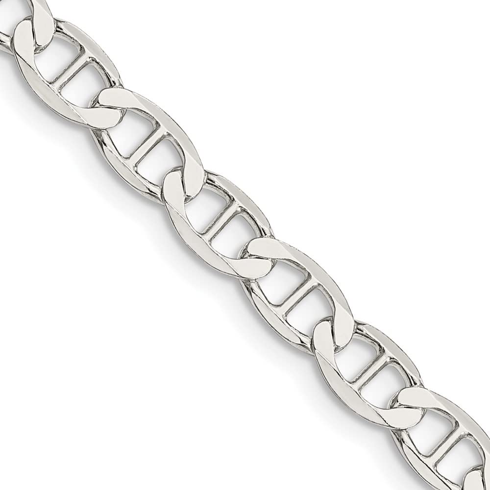 Diamond2Deal Sterling Silver 5.7mm Flat Anchor Chain Necklace for Women - Durable 925 Silver Jewelry for Everyday Wear, Gift Giving & Layering