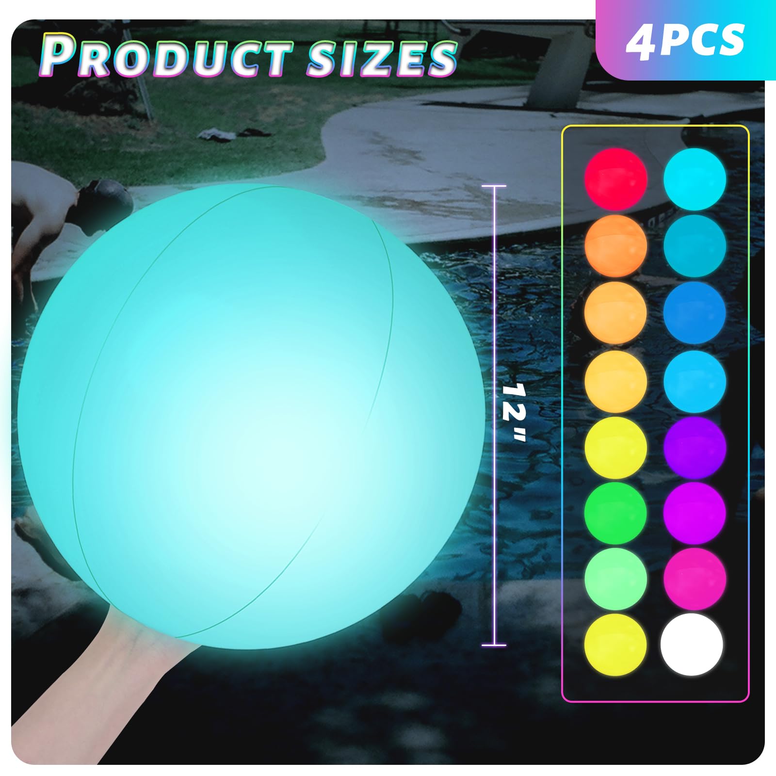 3 Otters 4PCS LED Light Up Beach Balls - 12
