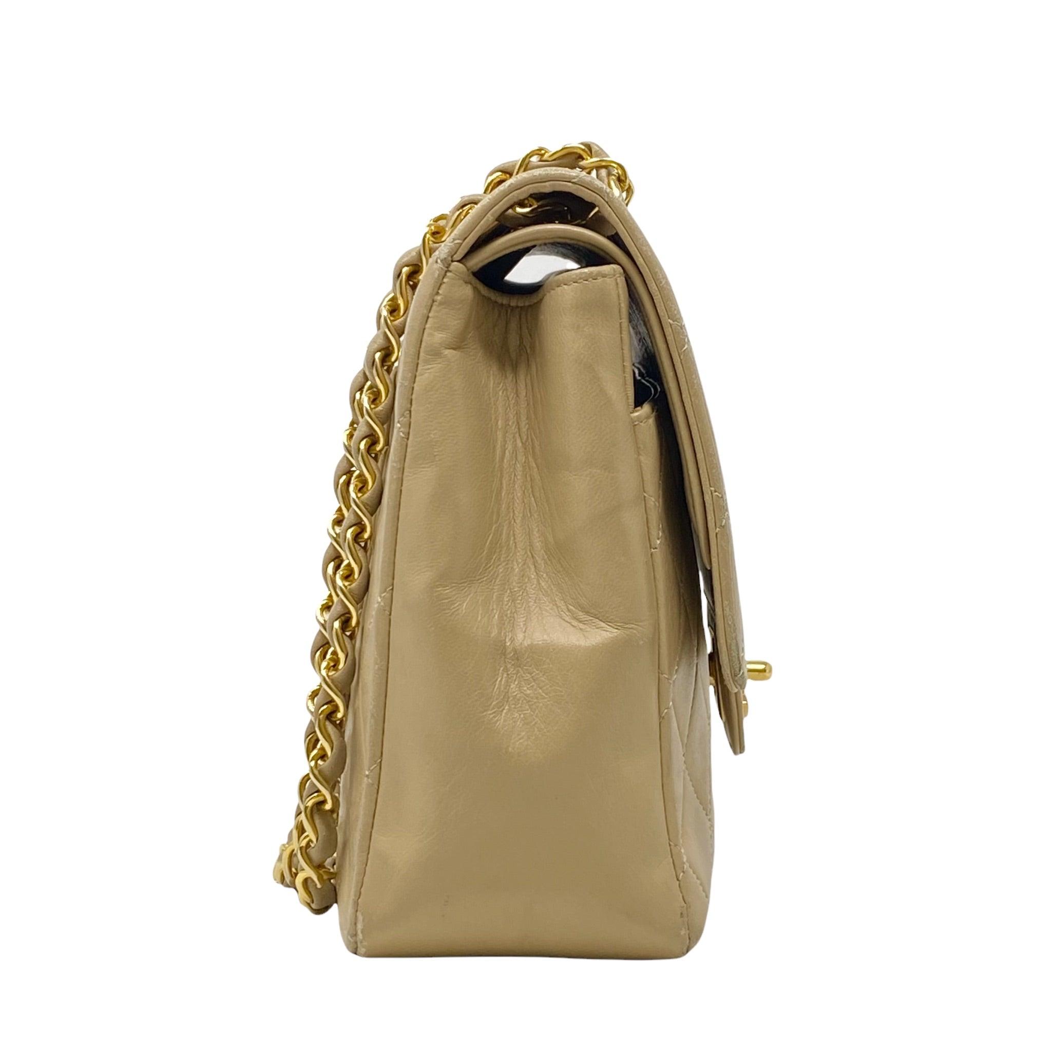 Vintage Chanel Beige Lambskin Medium Flap Bag - Classic Luxury Handbag for Women | Perfect for Date Night, Office & Special Occasions