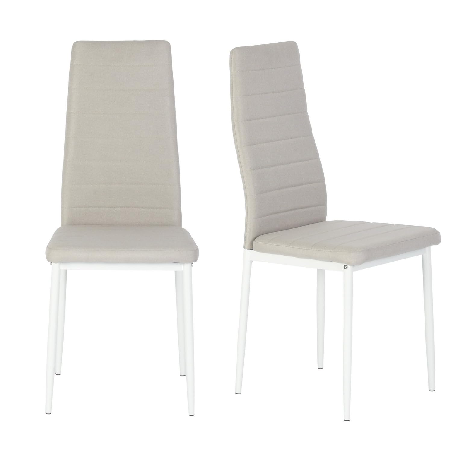 Homy Casa Set of 4 Modern Dining Chairs - Upholstered Armless Kitchen Chairs with Fabric/PVC & Sturdy Metal Legs - Comfortable Padded Side Chairs for Dining Room, Living Room or Office - Beige - Perfect for Small Spaces, Apartments and Modern Home Decor