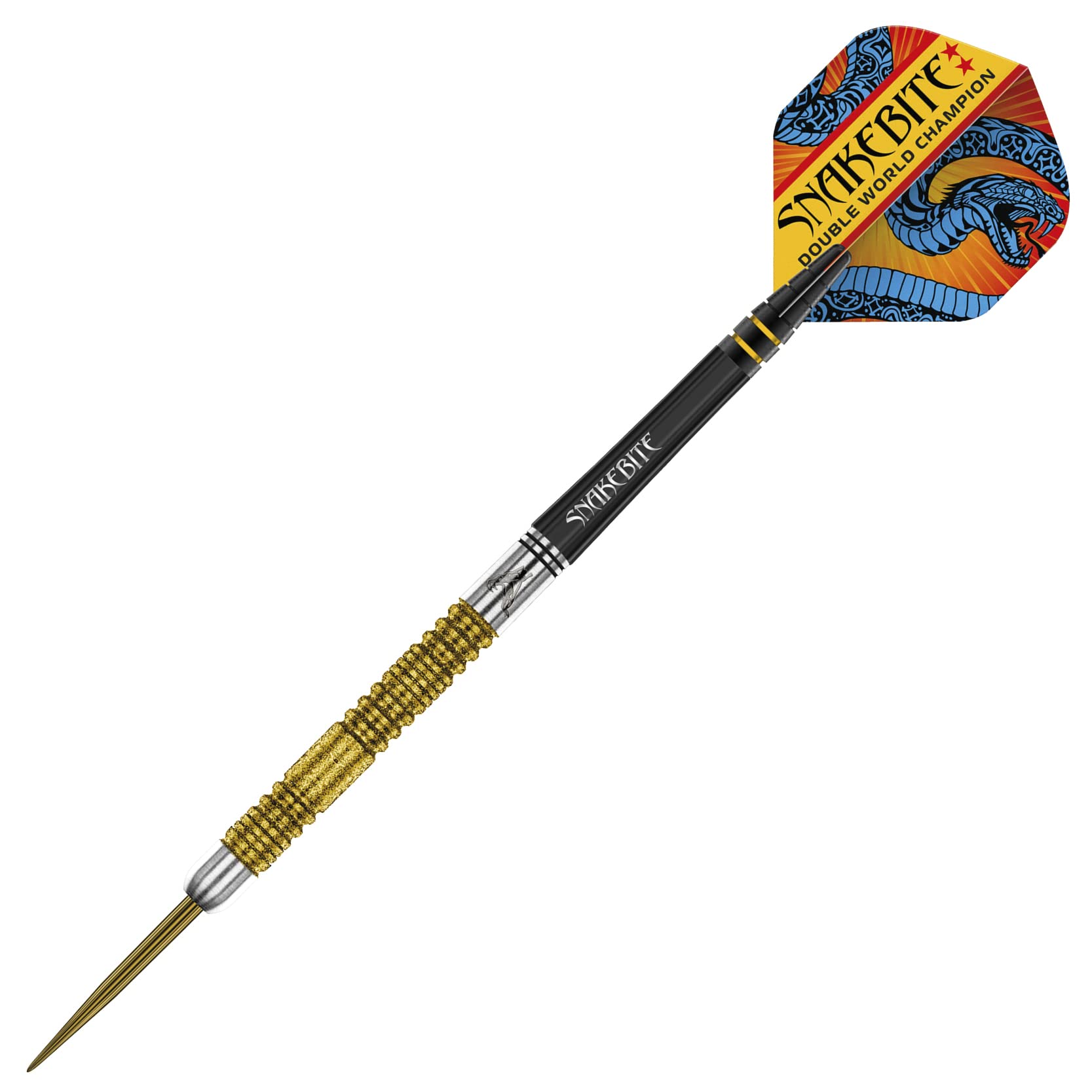 RED DRAGON Peter Wright Snakebite DWC Special Edition Gold Plus Steel Tip Darts with Flights & Carbon Fiber Shafts - Professional Darts Set for Tournaments & Home Practice
