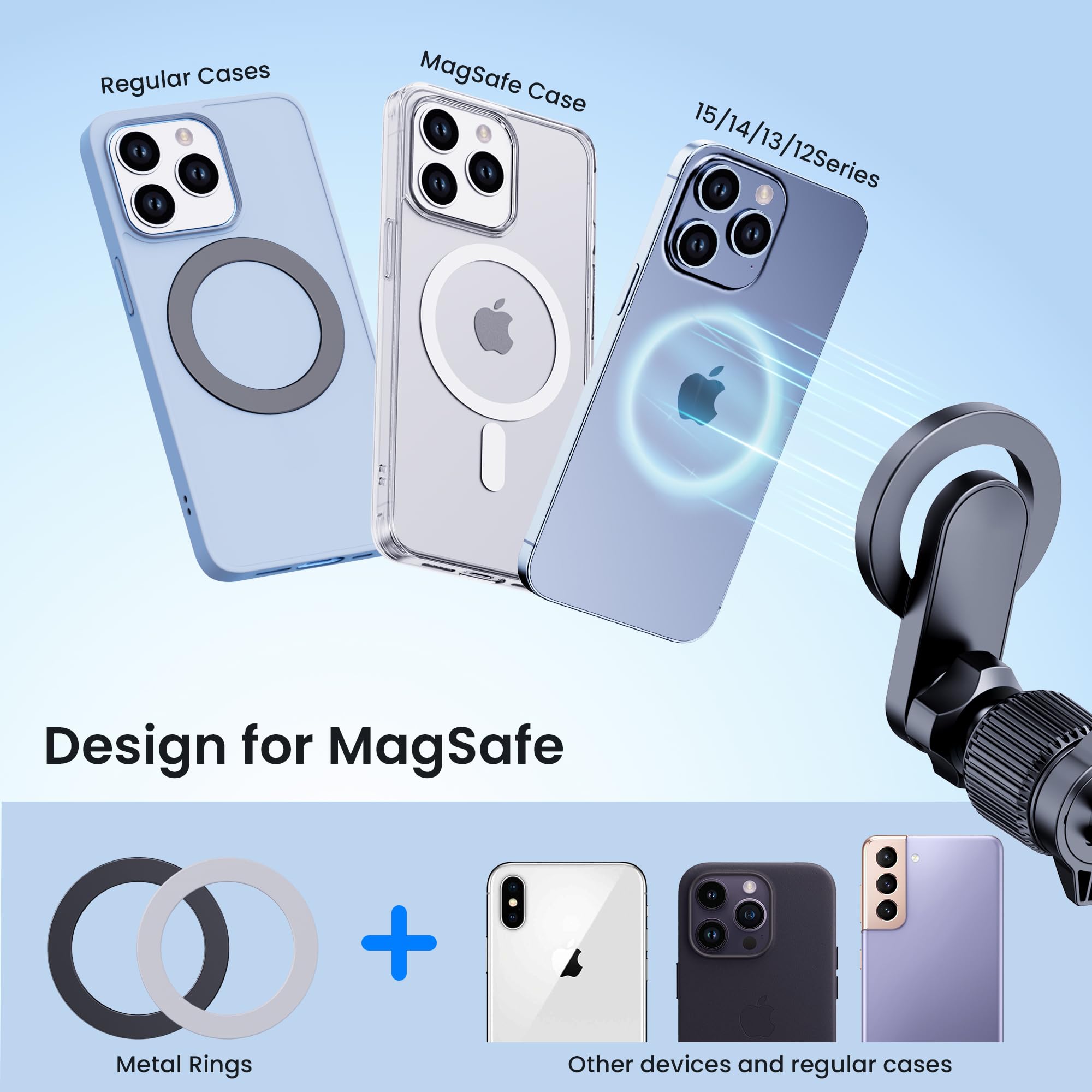 PGU Magsafe Car Mount with Strong Magnets - Hands-Free iPhone Holder for Car Vent - Perfect for iPhone 14/13/12 Pro Max