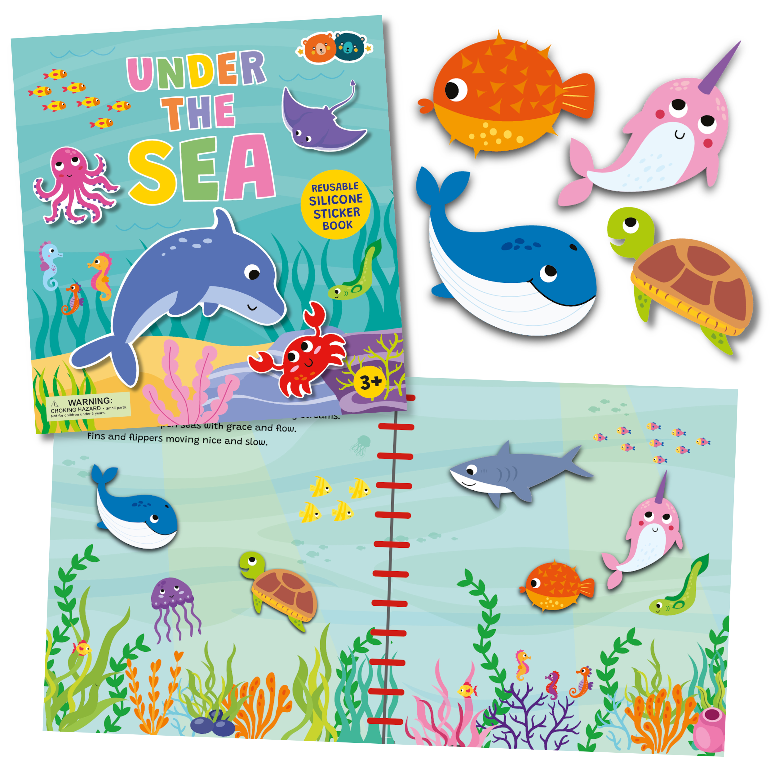 Under the Sea Reusable Silicone Sticker Book for Kids - Ocean Animal Stickers for Water Bottles, Laptops & Scrapbooking - Fun Educational Activity for Toddlers & Preschoolers
