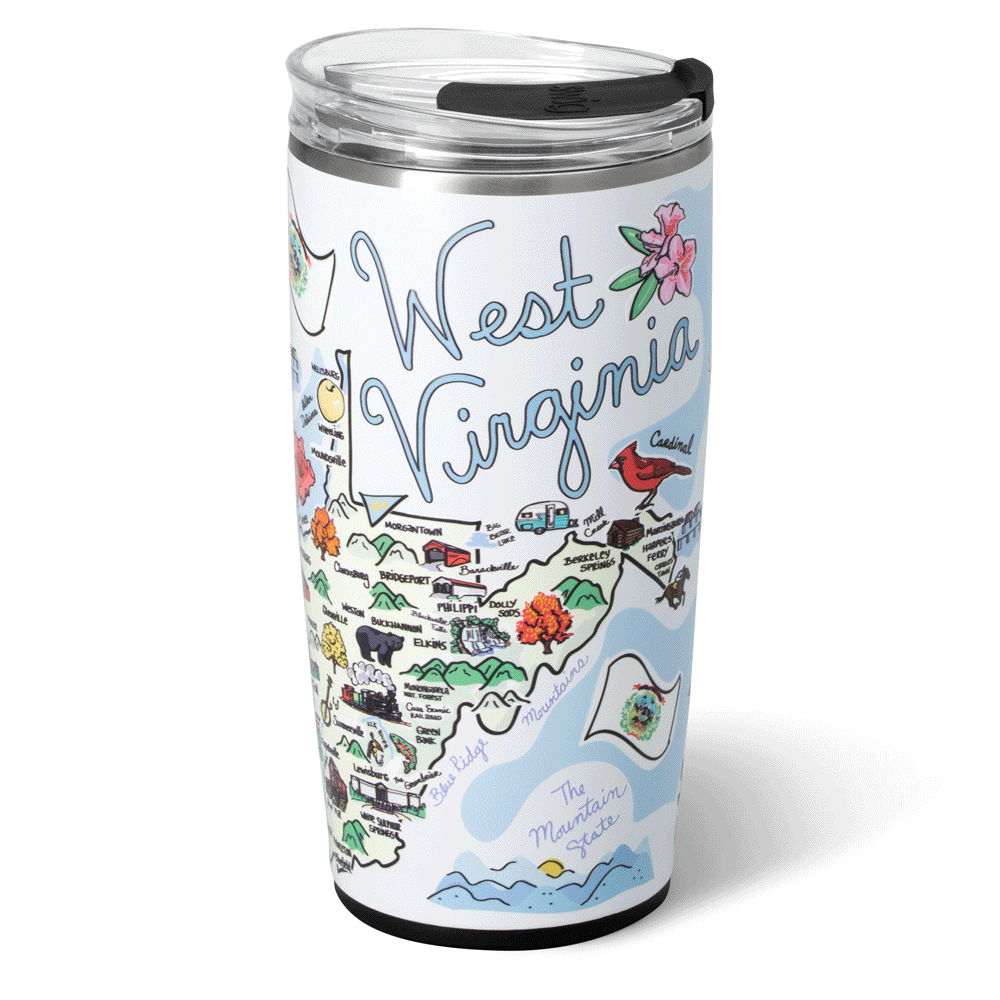 22oz West Virginia Tumbler - Insulated Stainless Steel Travel Mug with Lid & Handle - Perfect for Coffee, Tea & Cold Drinks at Home, Office or Outdoors