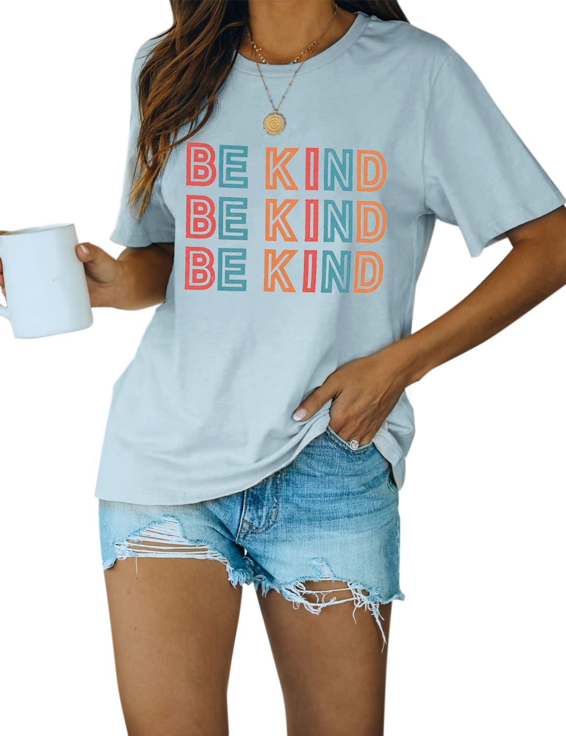 Blooming Jelly Women's 'Be Kind' Graphic T-Shirt - Short Sleeve Loose Fit Casual Tee for Summer | Cute Funny Teacher Outfit & Everyday Wear